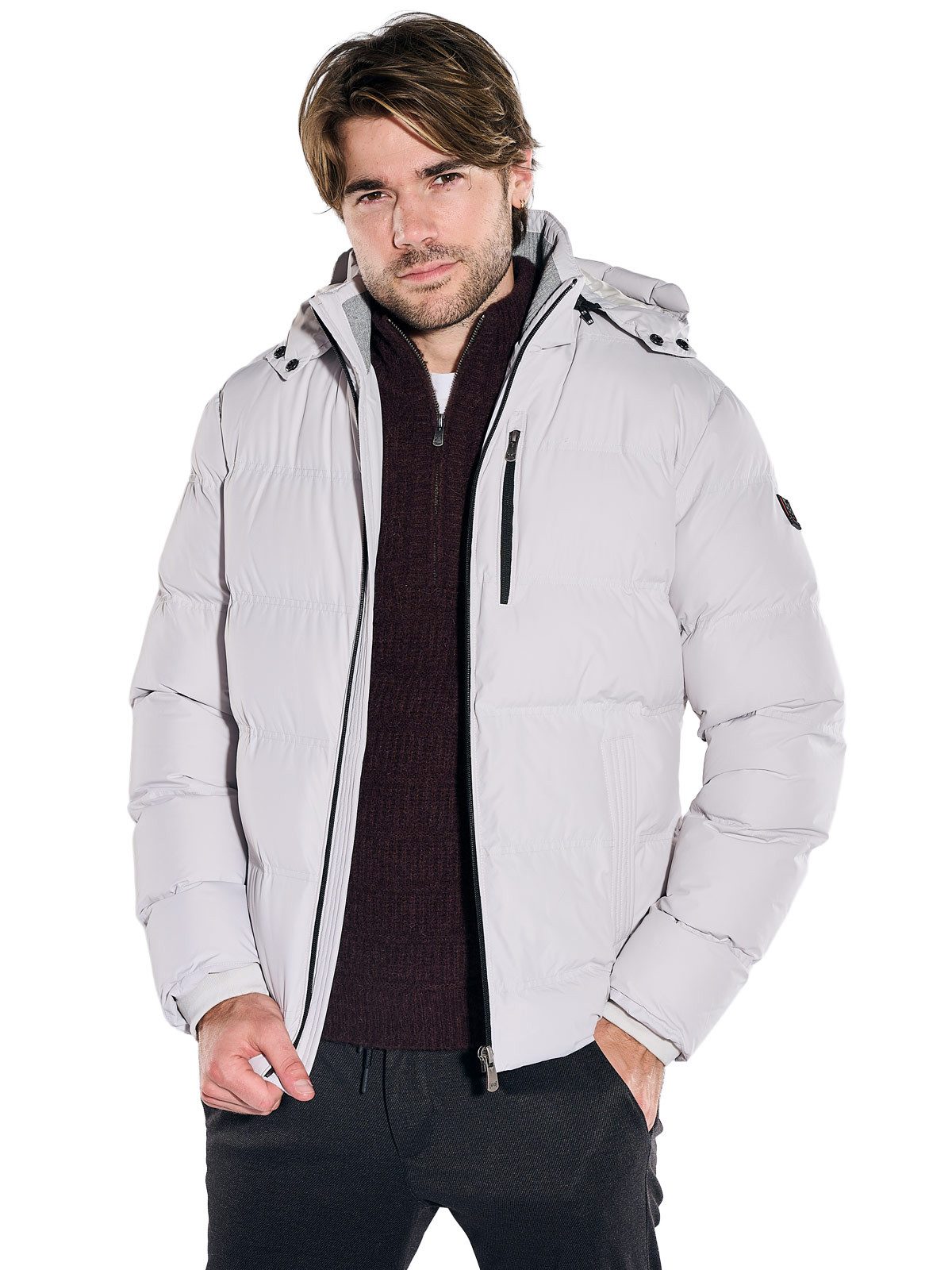 emilio adani Kurzjacke Herren Steppjacke mit Strickkragen, Silbergrau