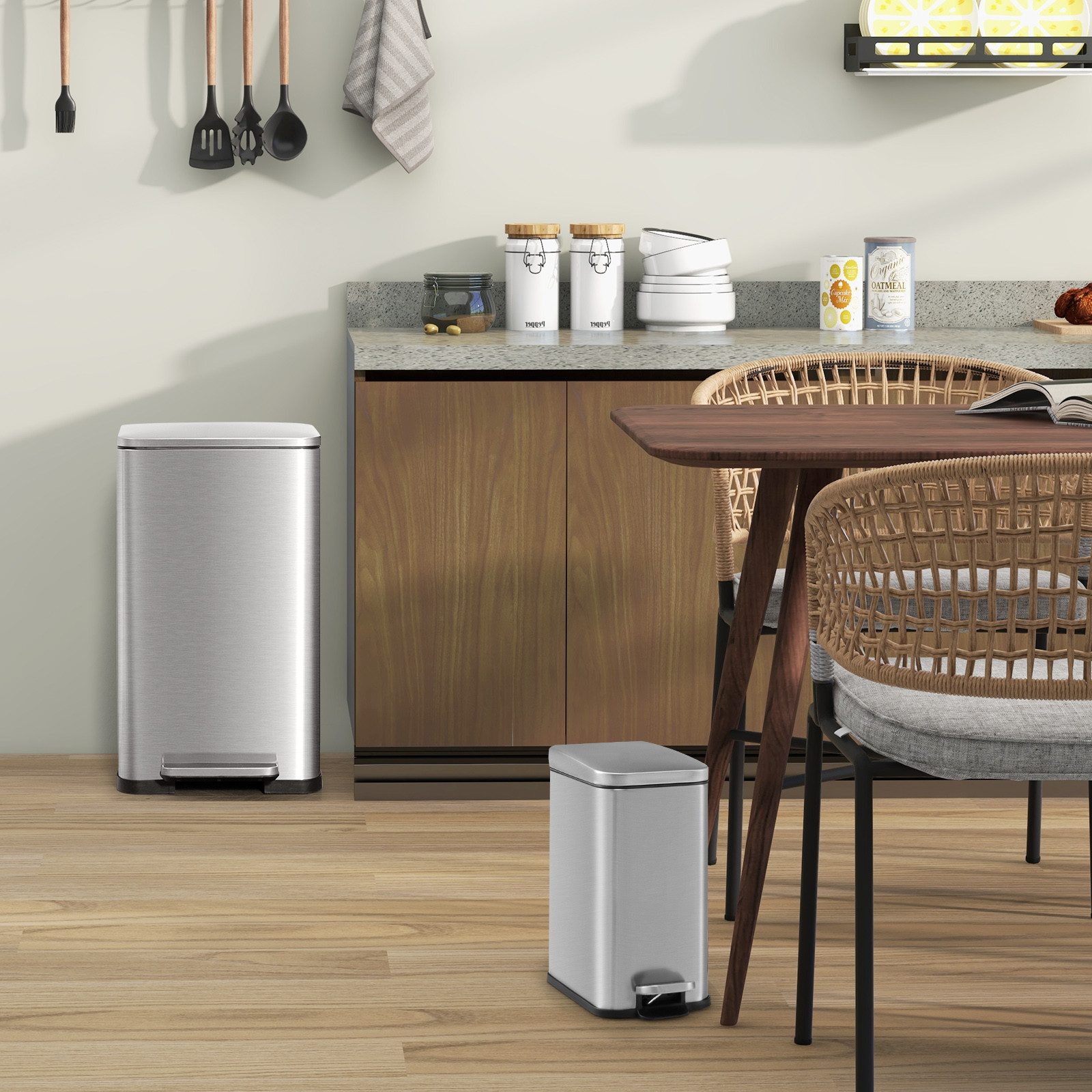 COSTWAY Mülltonnenbox, 2er Set, 40L+6L Abfalleimer mit Inneneimern & Deckel