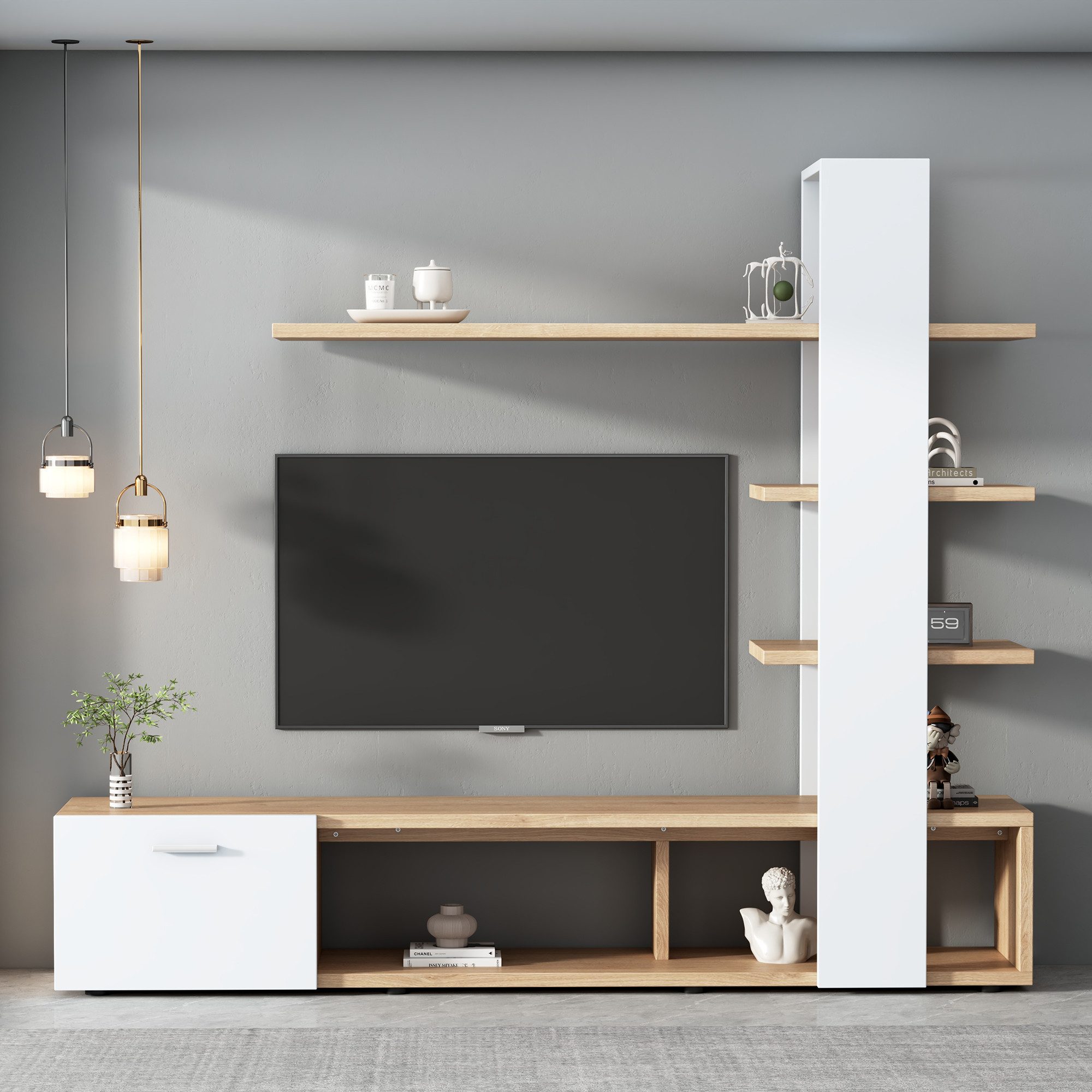 STILVORA Wohnzimmer-Set mit Lowboard&offene Regale,Möbelset Wohnzimmerset a günstig online kaufen