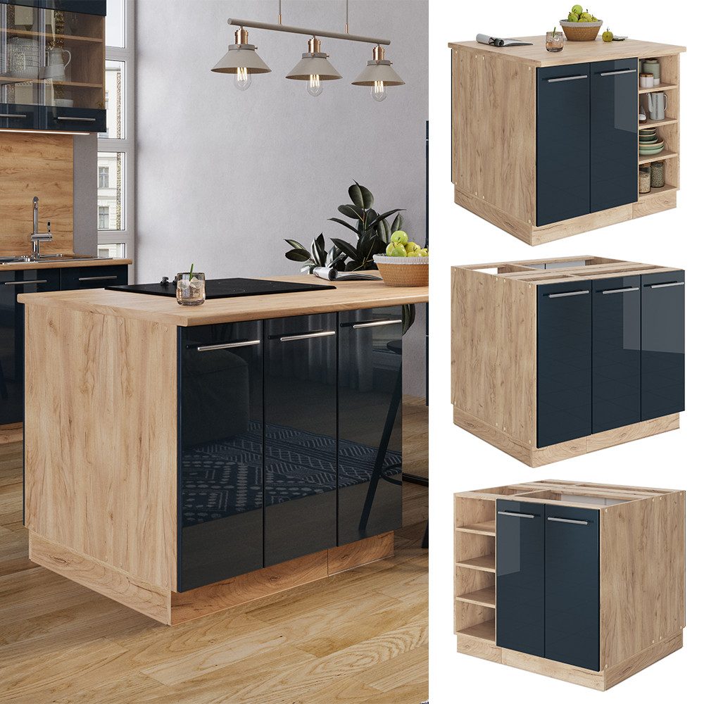 Vicco Unterschrank Fame-Line, Dunkelblau Hochglanz/Goldkraft Eiche, günstig online kaufen
