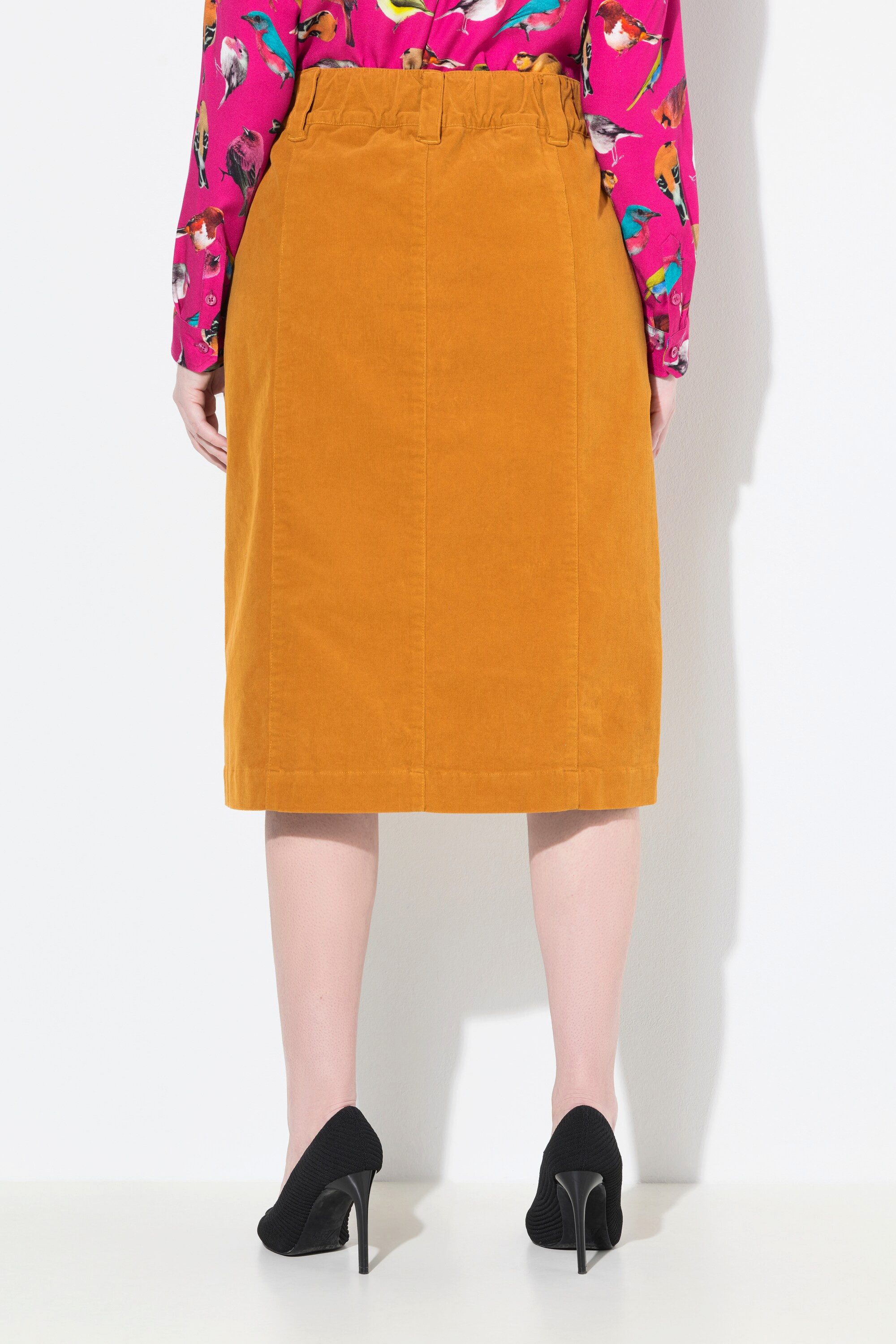 Ulla Popken Jerseyrock Cordrock Druckknopfleiste A-Linie Stretchkomfort