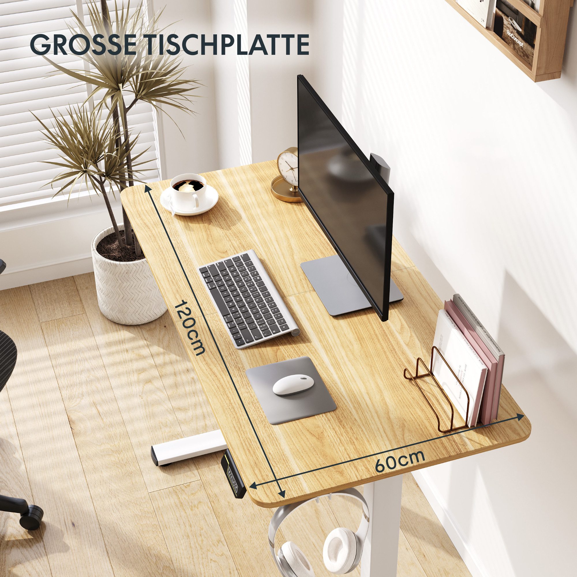 SANODESK Schreibtisch Elektrisch höhenverstellbarer Schreibtisch, Sitz-Steh-Tisch (Mit einteilige Tischplatte, Ergonomischer Steh-Sitz Computertisch mit Memory- – Bild 5 von 5