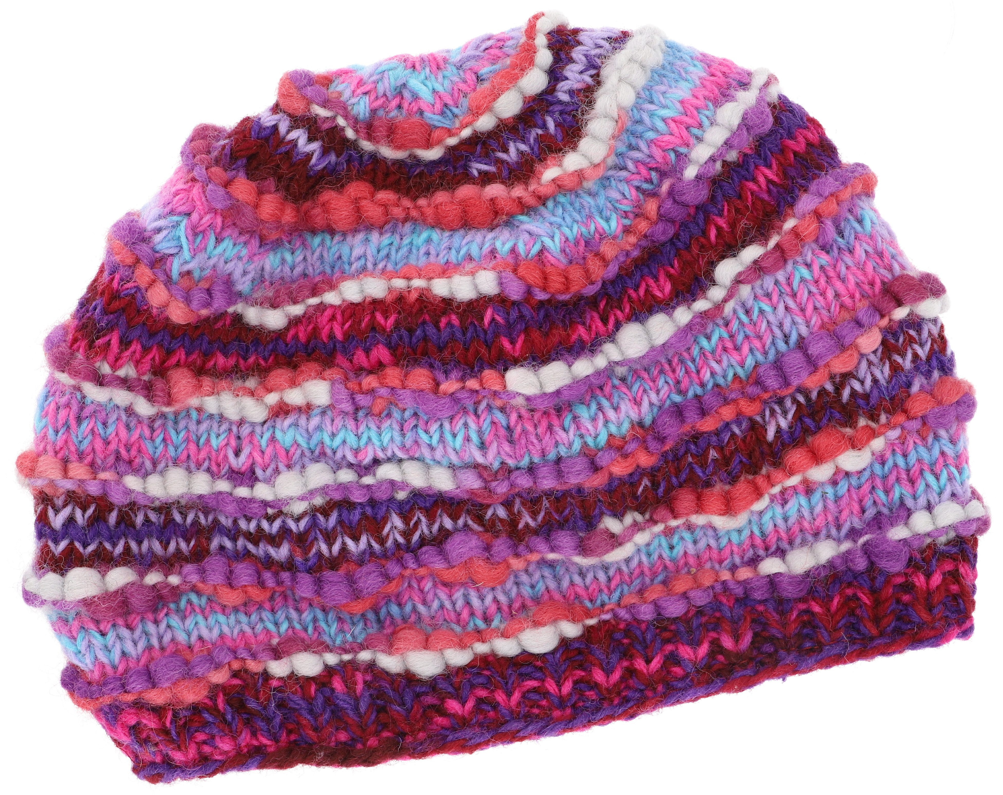 Guru-Shop Strickmütze Handgestrickte Wollmütze, gestreifte..
