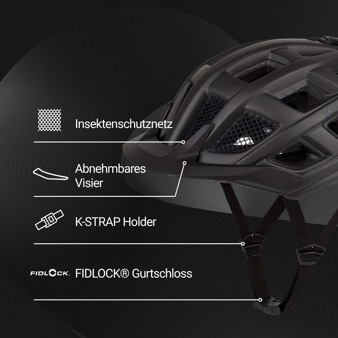 KED Mountainbikehelm Crom Fahrradhelm, Mit LED Rücklicht, FIDLOCK Verschluss, Insektenschutznetz
