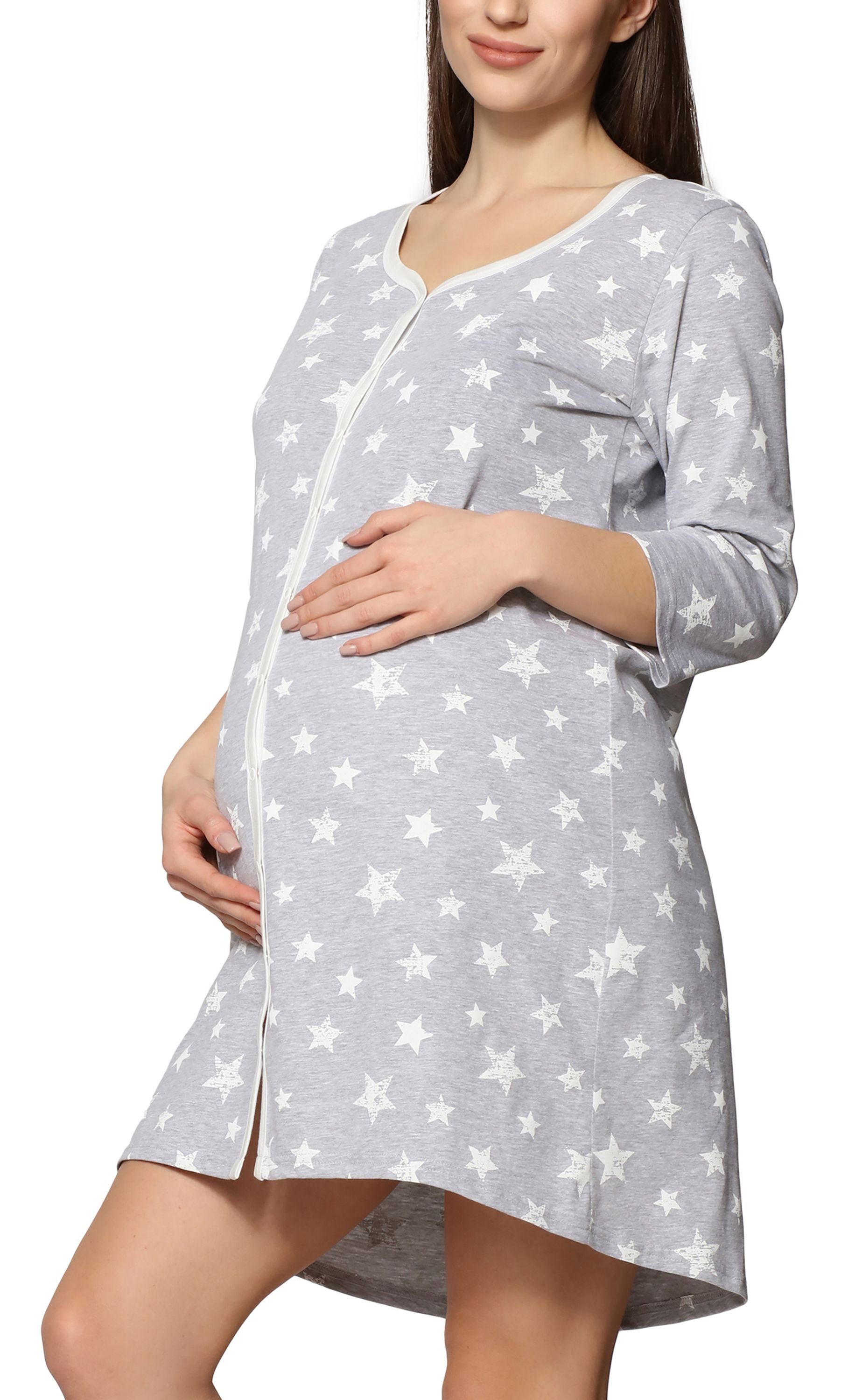 Be Mammy Umstandsnachthemd Damen Umstands Nachthemd 3/4 Arm mit Stillfunktion BE20-276 (1-tlg) Melange Sterne Creme