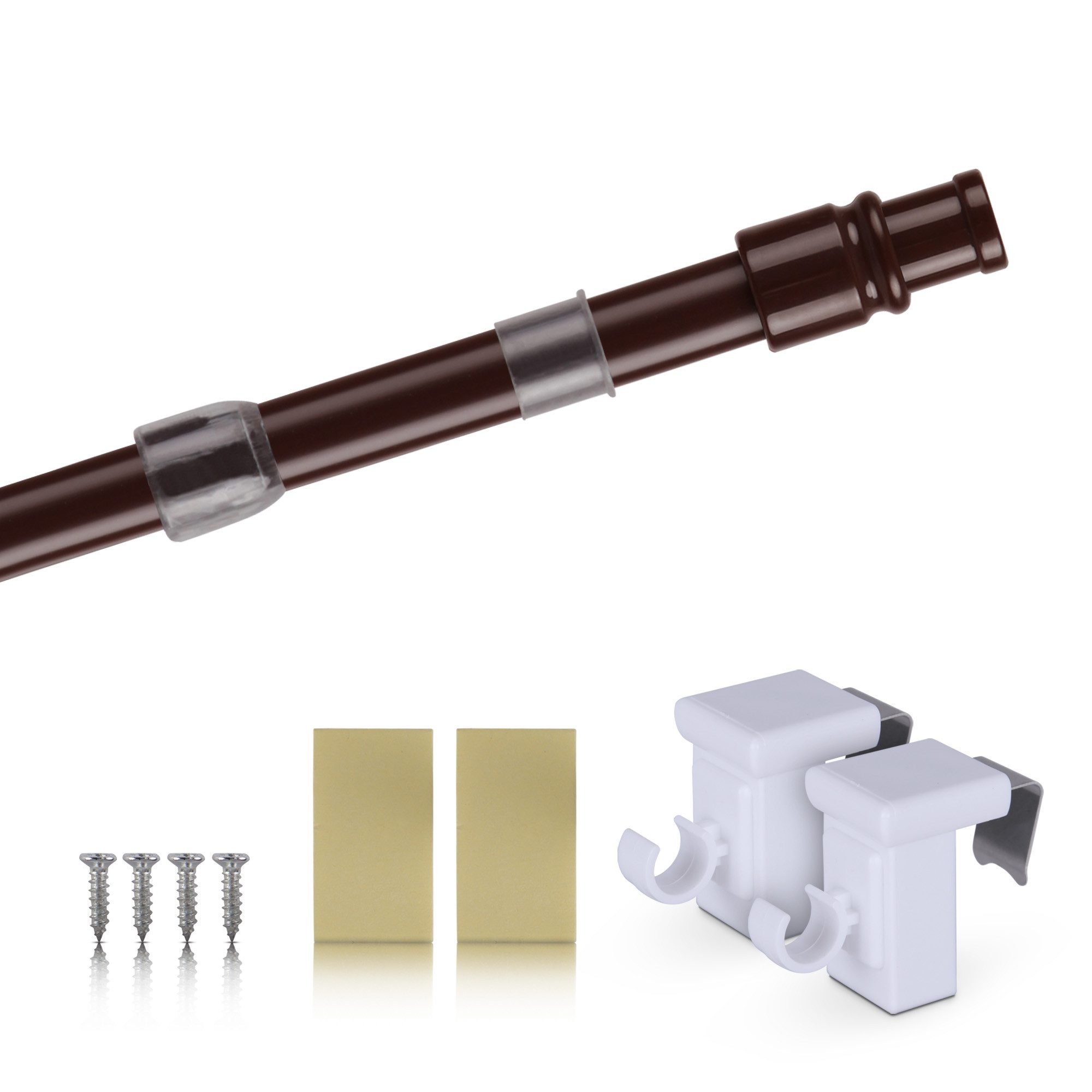 Bestlivings Caféhausstange mit Klemmträgern für Bistro-/Küchengardinen, Ø 15 mm, 1-läufig, ausziehbar, Träger, geklebt, verschraubt, Edelstahl, Cafehausstangen ausziehbar 50 - 225cm, Gardinenstange inkl. Träger