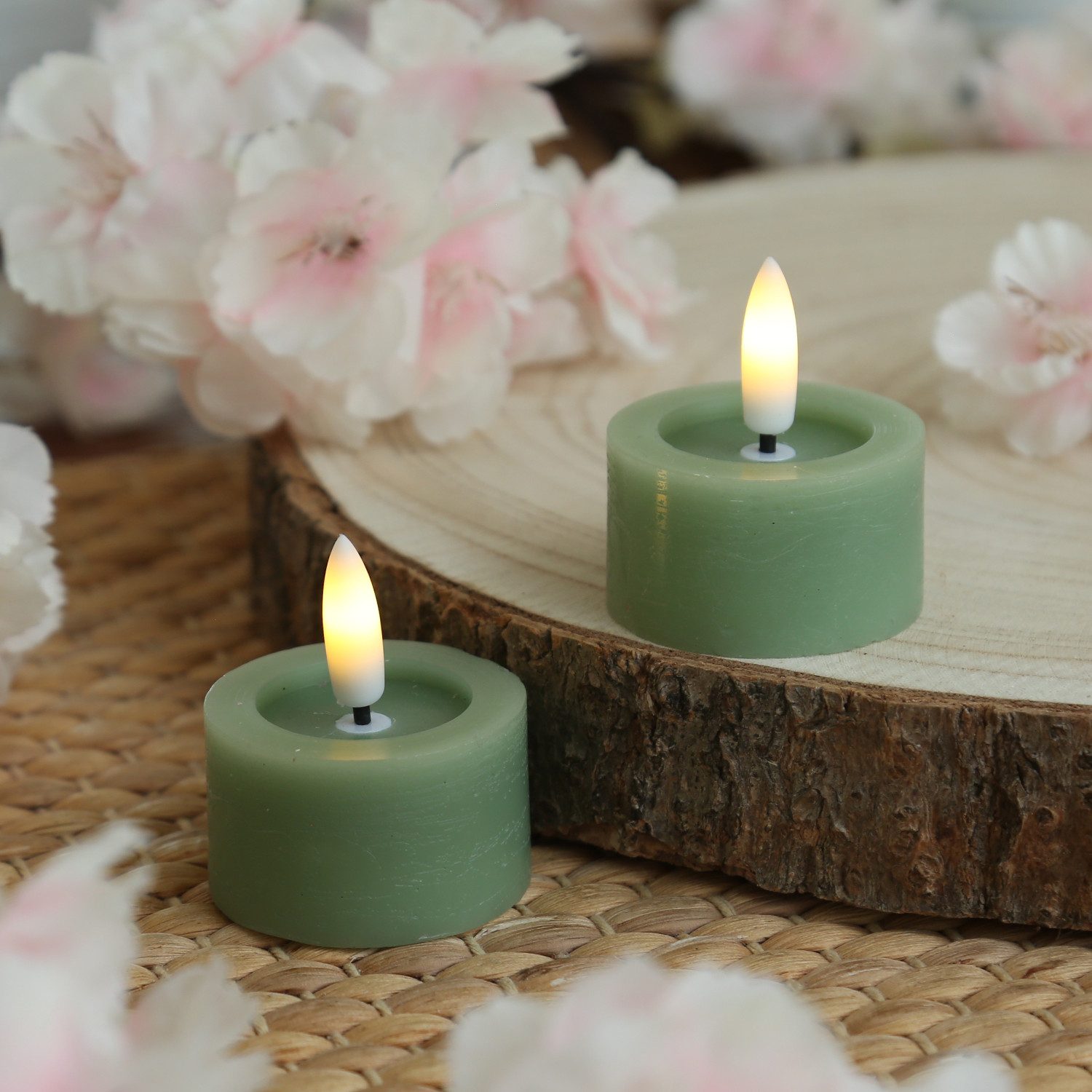 Adilina LED-Kerze LED Teelichter Lina Rustik Optik mit Batterien Echtwachs 4,5cm 2Stück (2-tlg)