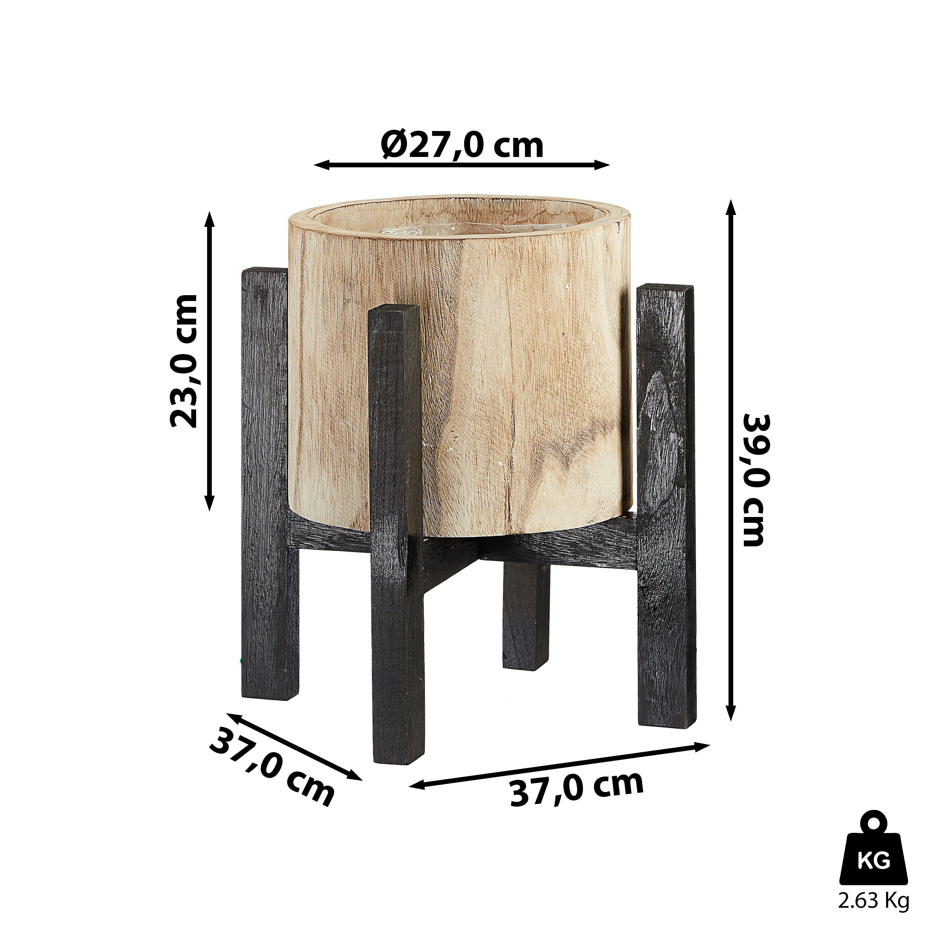 CEPEWA Blumentopf Blumentopf mit Ständer Holz natur schwarz 37x39cm Topf auf Füßen