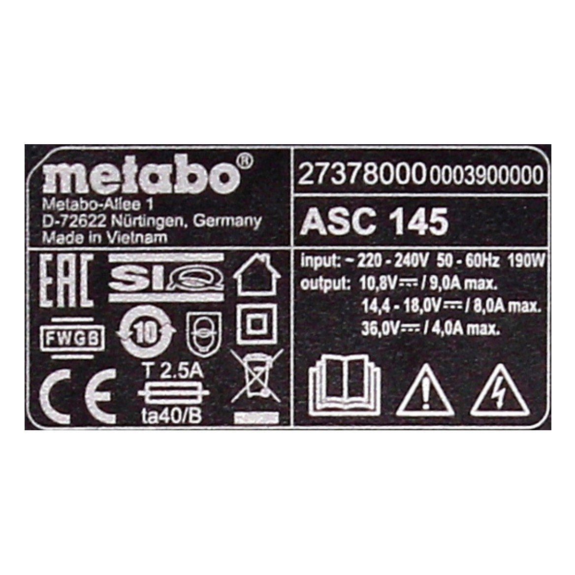 metabo Ladegerät ASC 145 AIR COOLED 12-36V (627378000) Schnelllade-Gerät – Bild 4 von 5