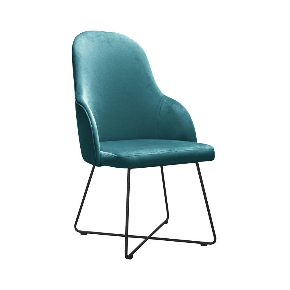 JVmoebel Stuhl, Moderne Lehnstühl Gruppe 4 Stühle Set Grüne Polster Armlehne Design Garnitur Türkis
