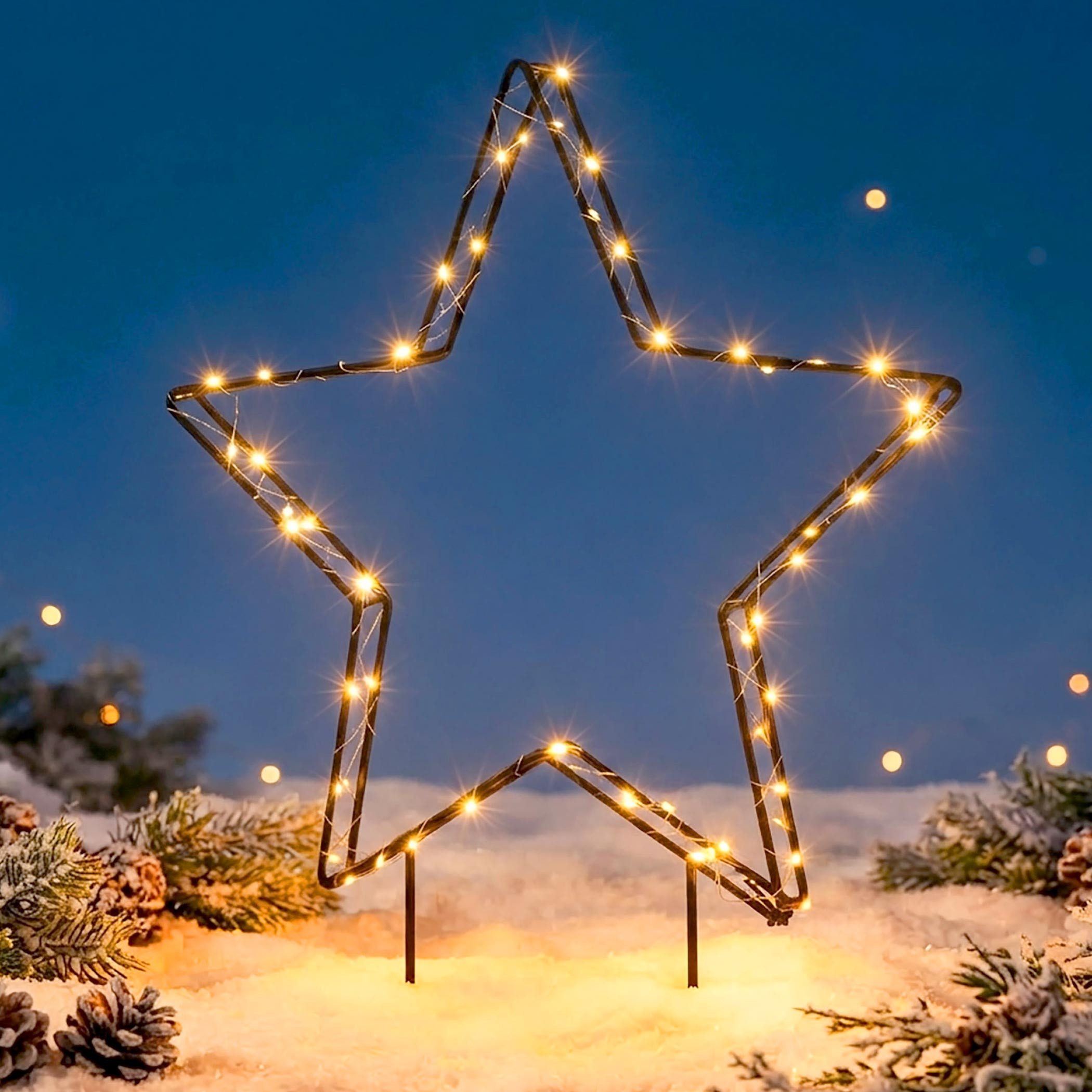 Spetebo Gartenstecker LED Gartenstecker Stern 54 cm für Außen und Innen (Anzahl, 1-St., Stück) mit Timer