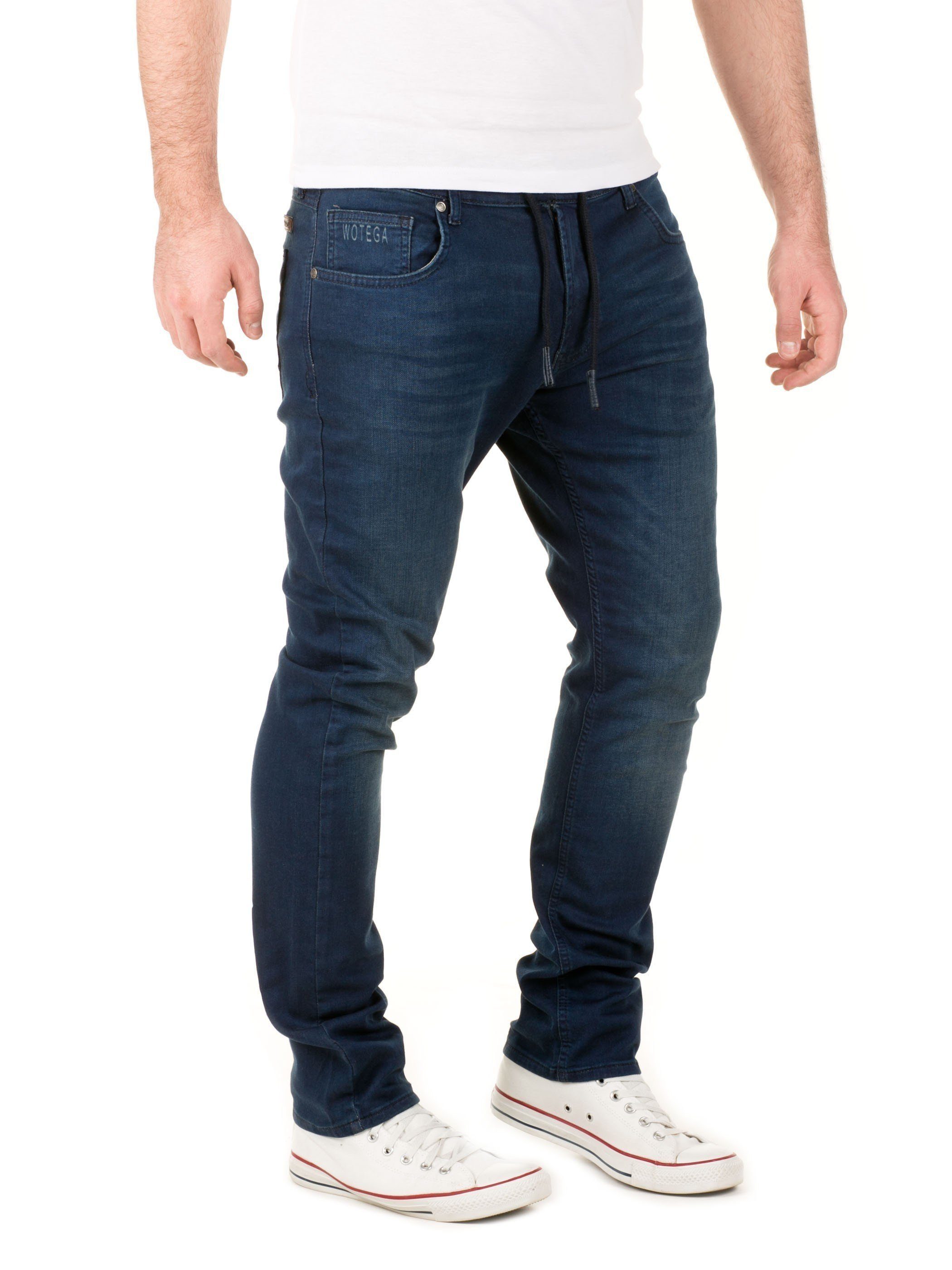 Herren (Dress Hose Slim-fit-Jeans Jeans-Look WOTEGA 3R4024) Blues Noah in Jogginghose Sweathosen Dunkelblau Jogging Jeans Stretch Denim in