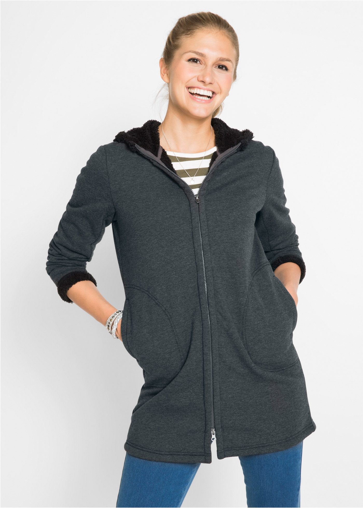 bonprix Kapuzensweatjacke Kapuzen-Sweatjacke mit Teddyfell günstig online kaufen