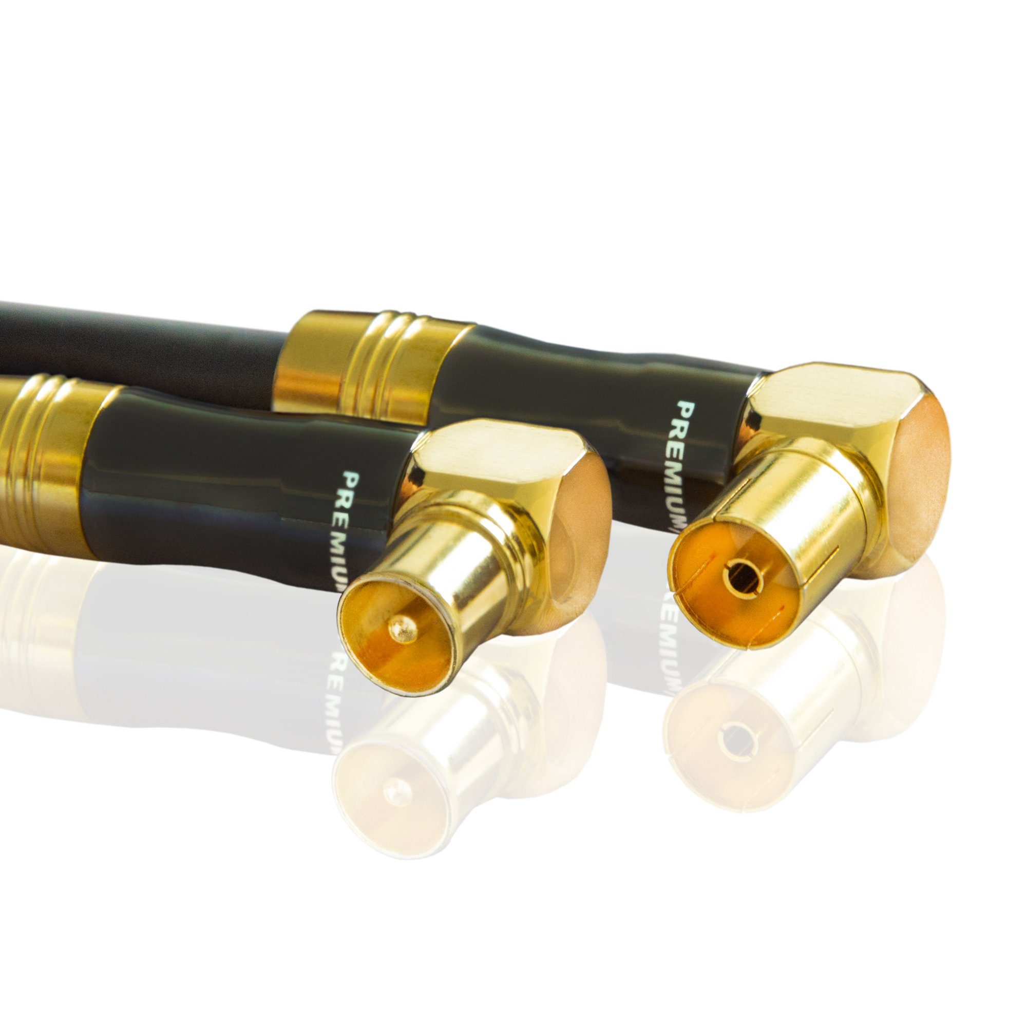 PremiumX 10m Gold-Line TV Antennenkabel Schwarz Anschluss Stecker Buchse 90° TV-Kabel