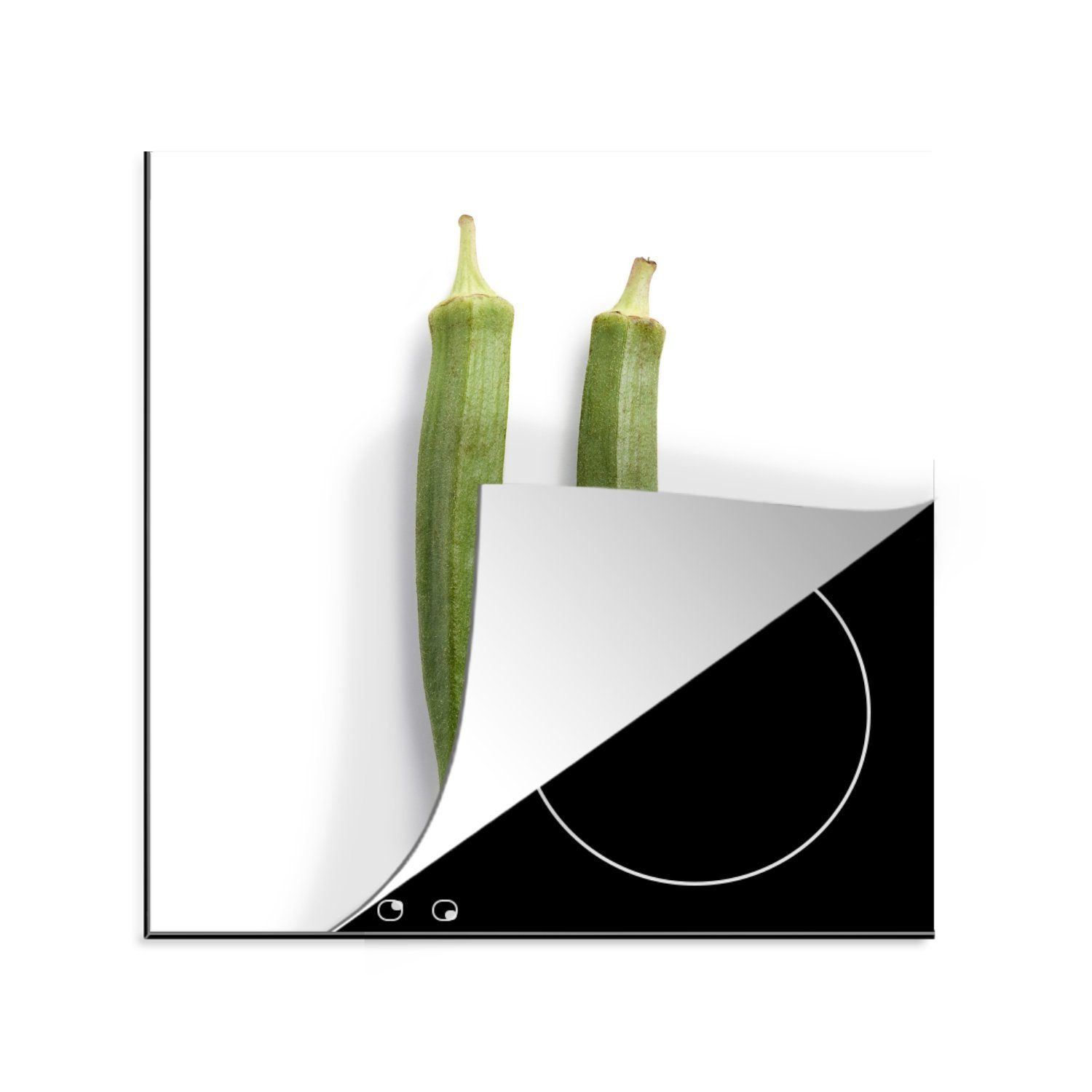 Okra Herdblende-/Abdeckplatte cm, tlg), Hintergrund, für Vinyl, vor 78x78 weißem küche (1 Ceranfeldabdeckung, Arbeitsplatte MuchoWow