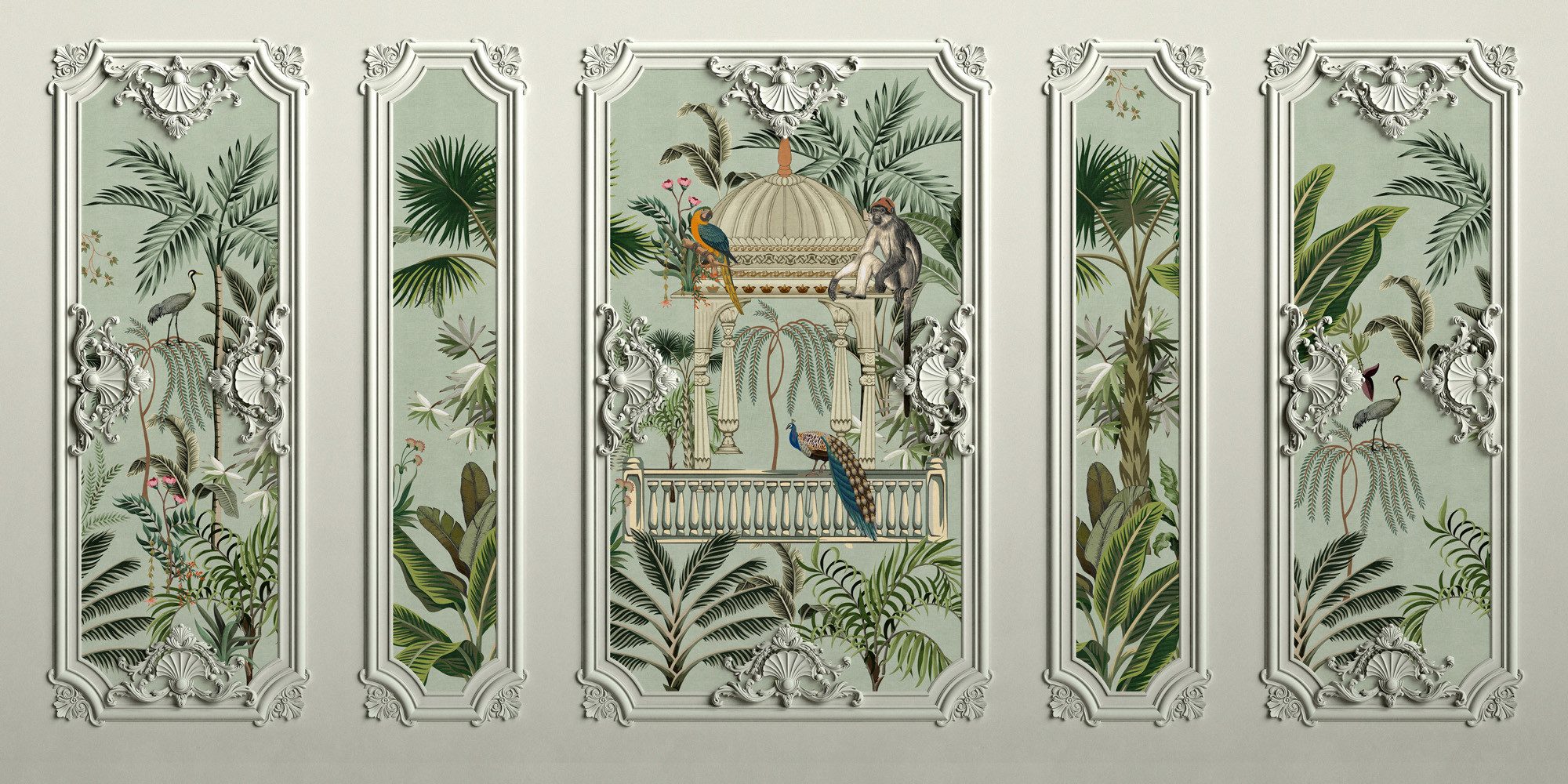 living walls Vliestapete Orientalische Dschungel-Tapete Grün Beige Exotisch, glatt, matt, (1 St)