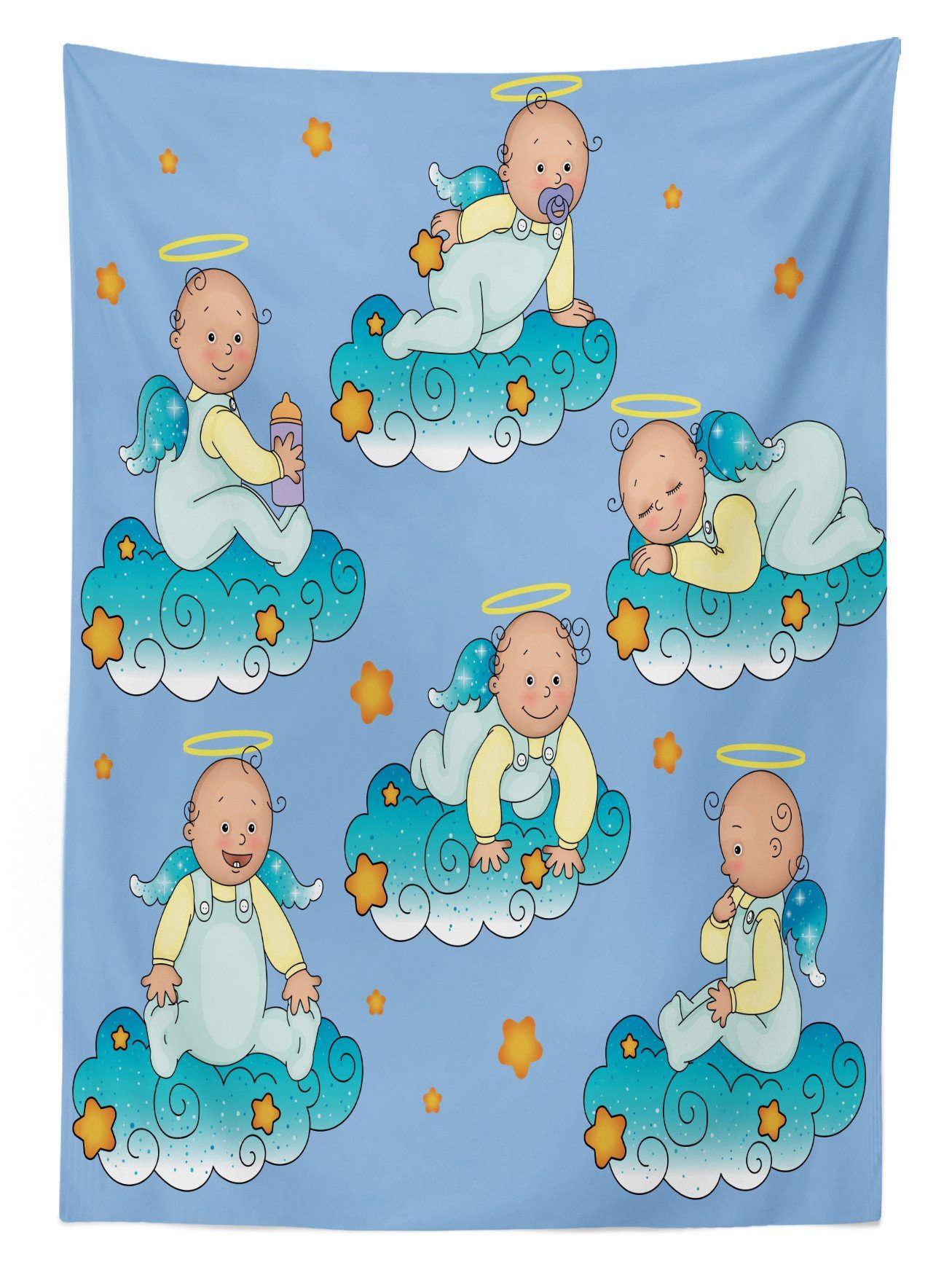 Cartoon Wolken Klare geeignet den Abakuhaus Babys Tischdecke auf Außen Blau Für Bereich Farbfest Waschbar in Farben,