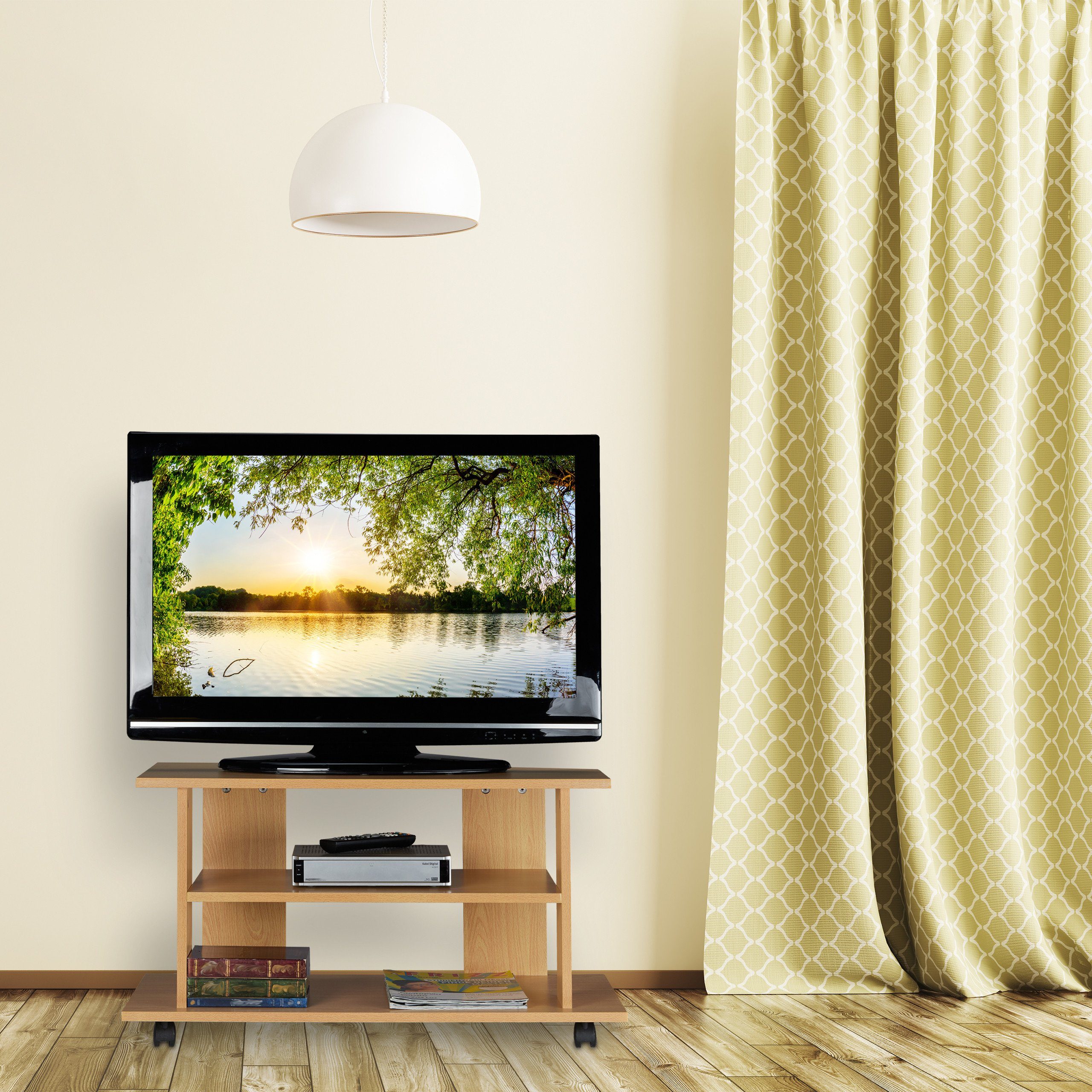 relaxdays TV-Regal TV Board Hellbraun fahrbar, | Holzoptik natur