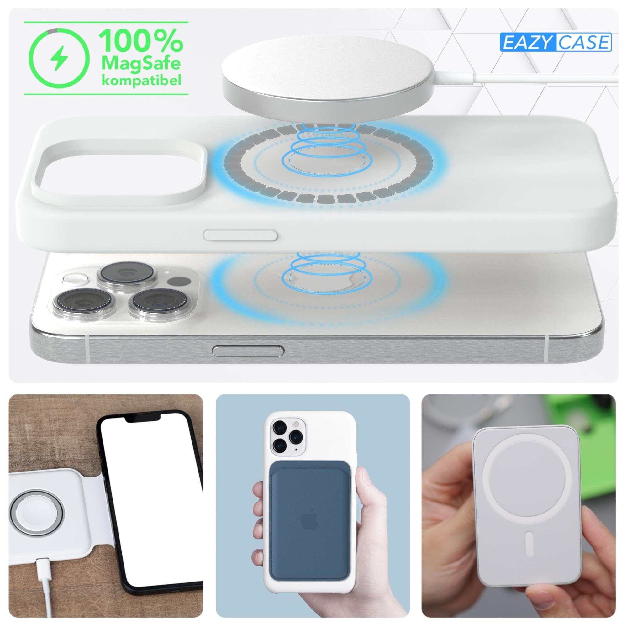 EAZY CASE Handyhülle Silikonhülle mit MagSafe für Apple iPhone 15 Pro 6,1 Zoll, Silikon Hülle magnetisch Soft Case Backcase kratzfeste Slim Cover Weiß