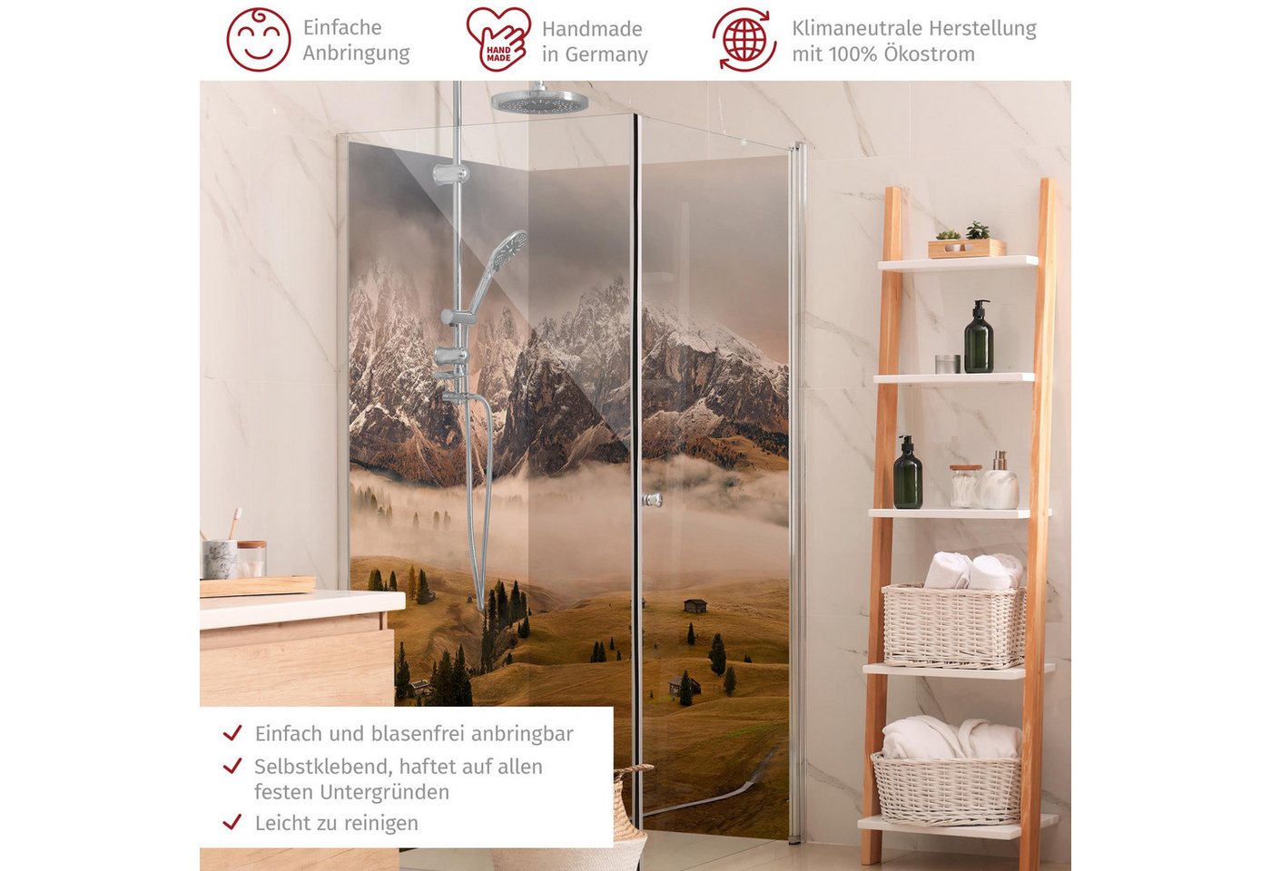 Thumbnail - Bilderdepot24 Badrückwand Natur braun Duschrückwand ohne Bohren Dusche, (2-tlg., Hart-Folie Premium matt 0,61 mm), fugen...