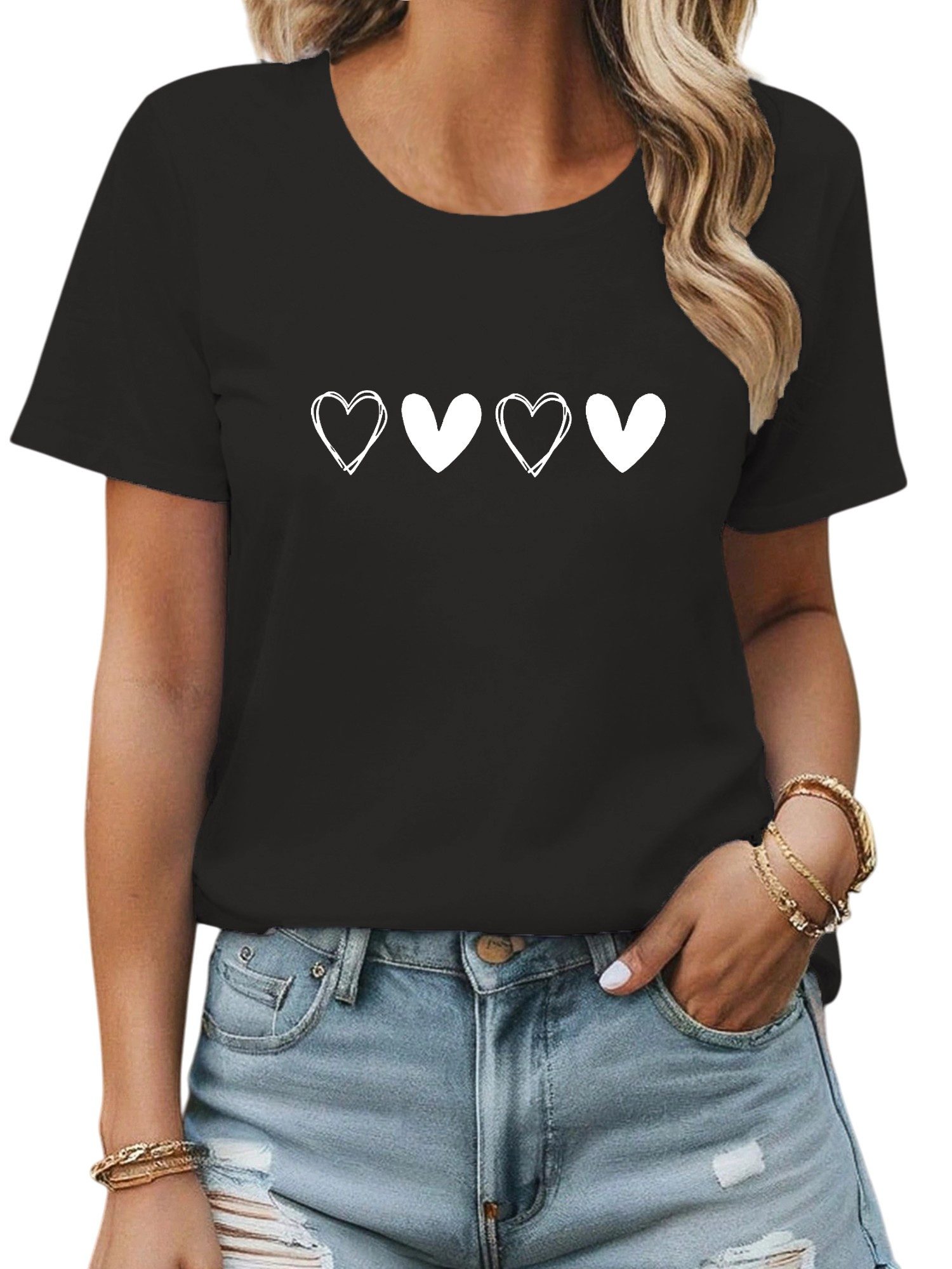 PYL Rundhalsshirt Damen Sommer Casual T-Shirt günstig online kaufen