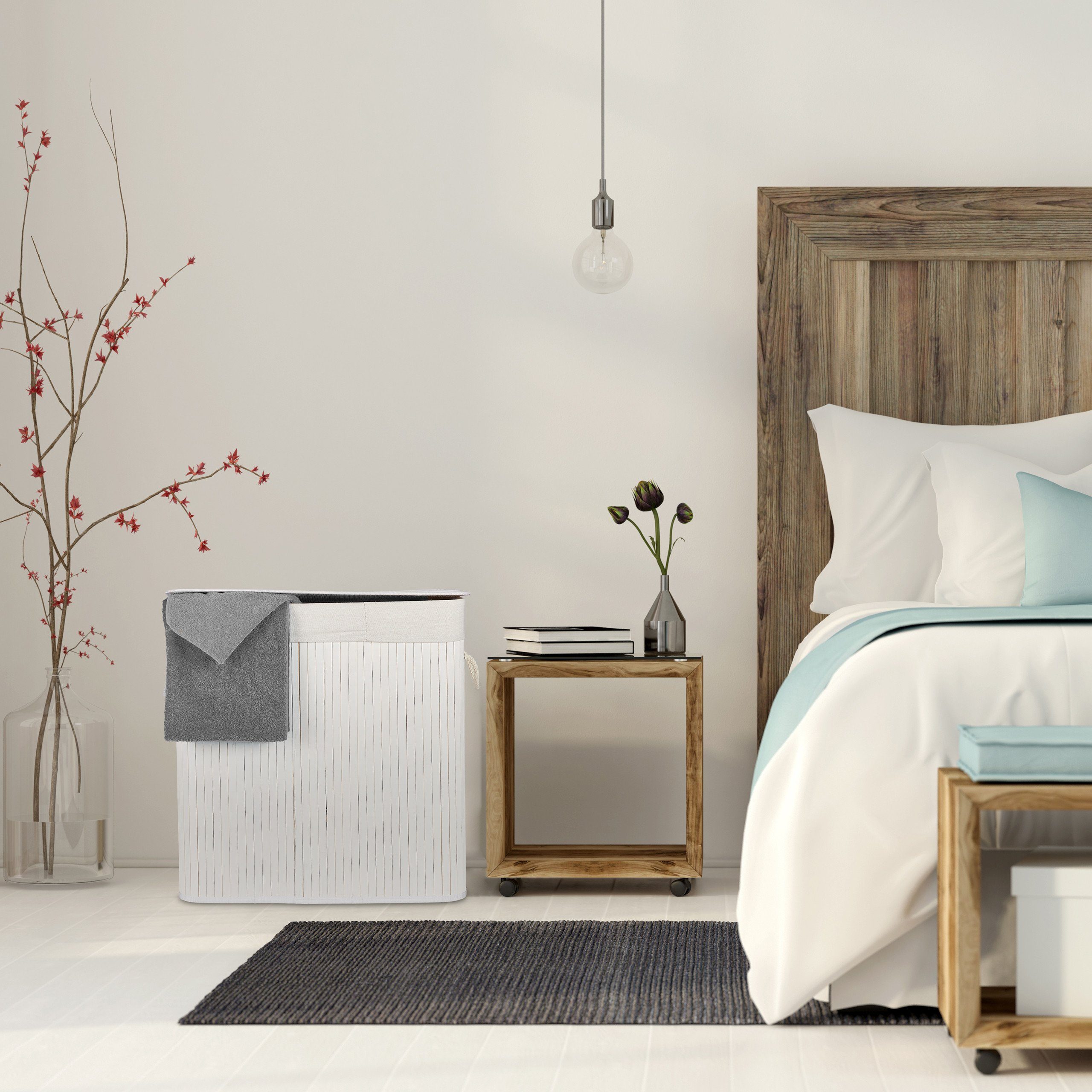 relaxdays Wäschesortierer Bambus Wäschekorb 3 Fächer, weiß günstig online kaufen