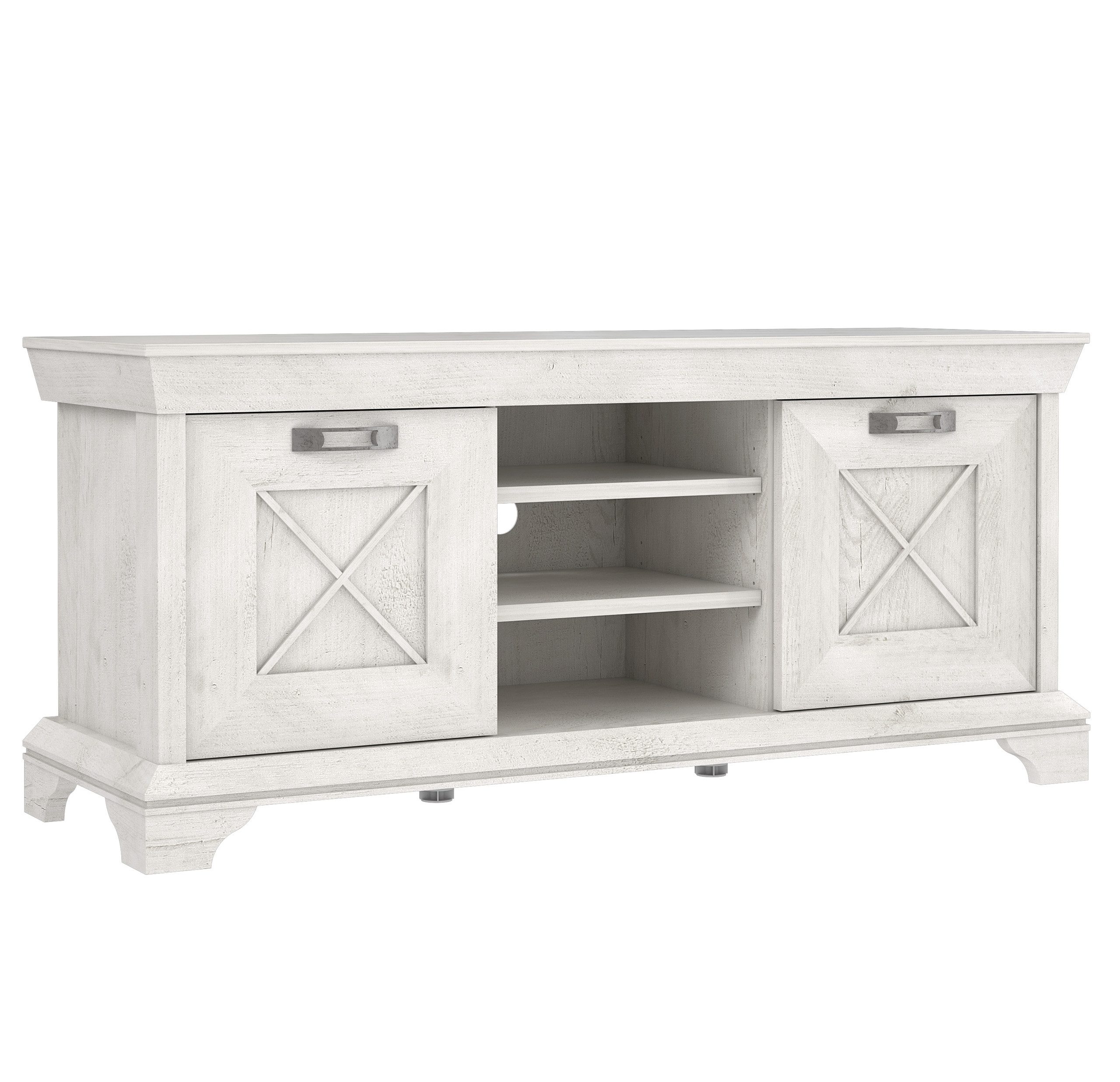 Newroom Lowboard Pinie Weiß 147 cm, TV Lowboard Pinie Weiß Modern Landhaus TV Schrank Fernsehtisch
