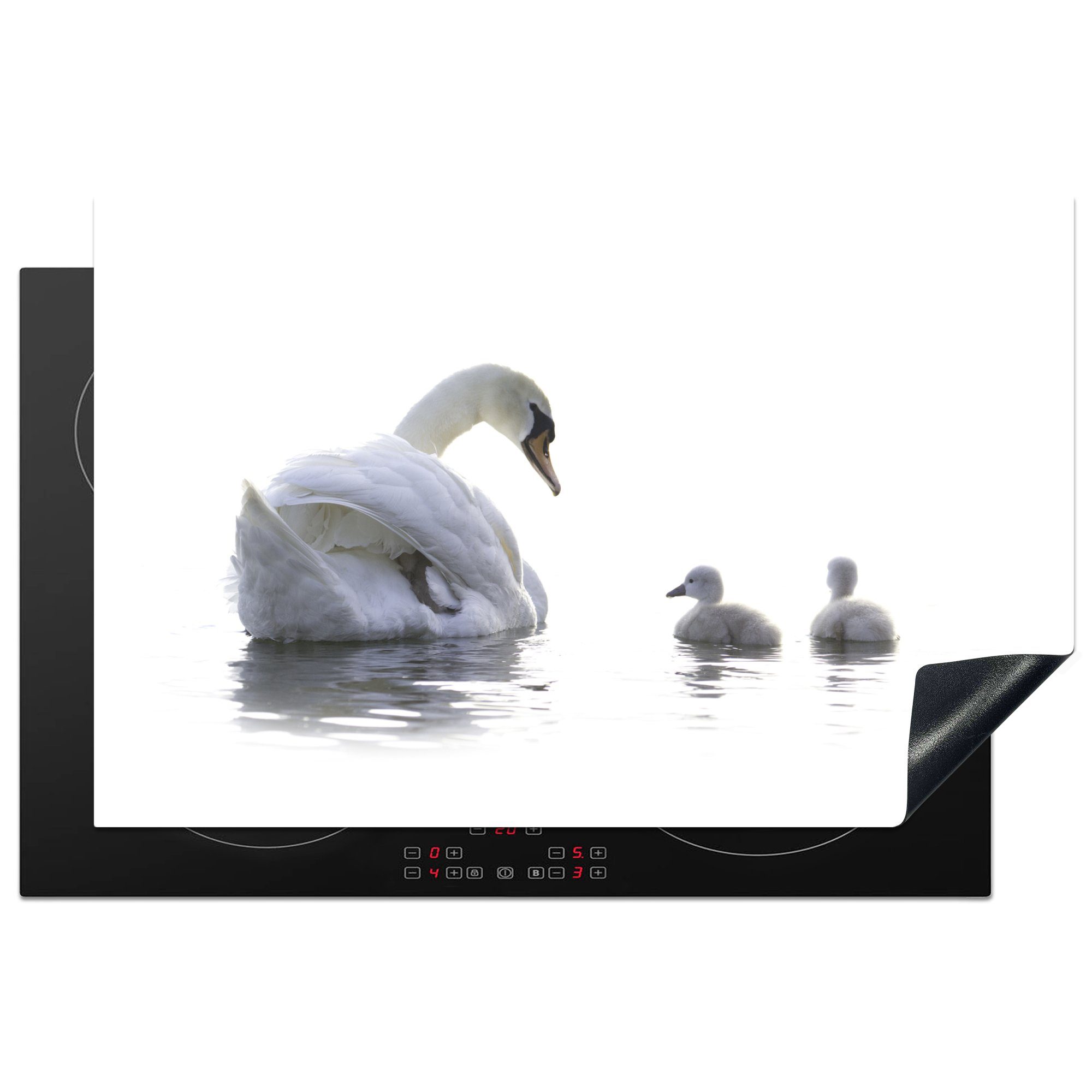 MuchoWow Herdblende-/Abdeckplatte Schwan Vinyl, küche, für Weiß, Ceranfeldabdeckung 81x52 tlg), Schutz Küken (1 cm, - die - Induktionskochfeld