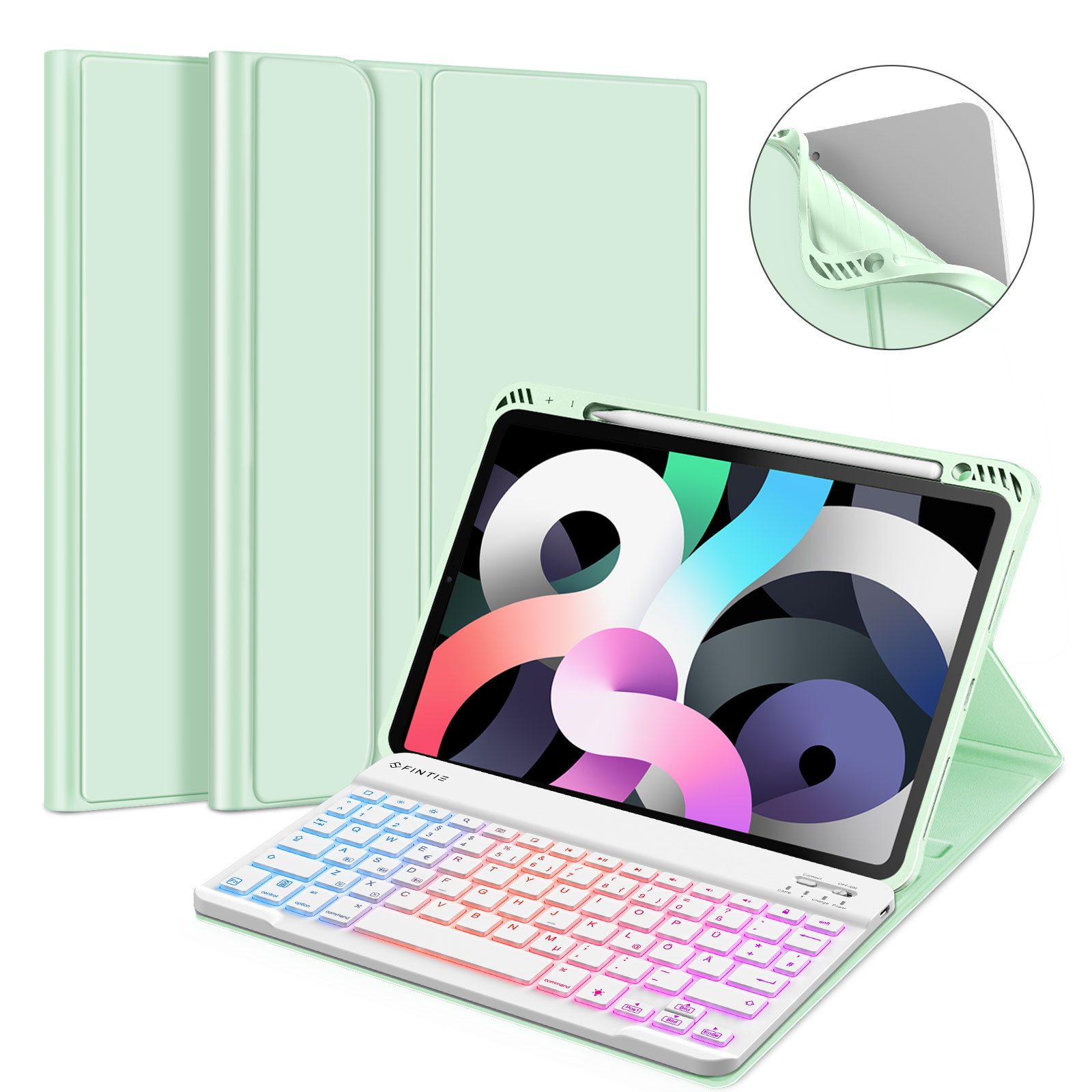 Fintie Tablet-Hülle Tastatur für iPad Air 11'' M3 2025/M2 2024, iPad Air 5 2022/Air 4 2020 10.9 Zoll, Keyboard mit DIY Hintergrundbeleuchtung, Deutsches QWERTZ Layout