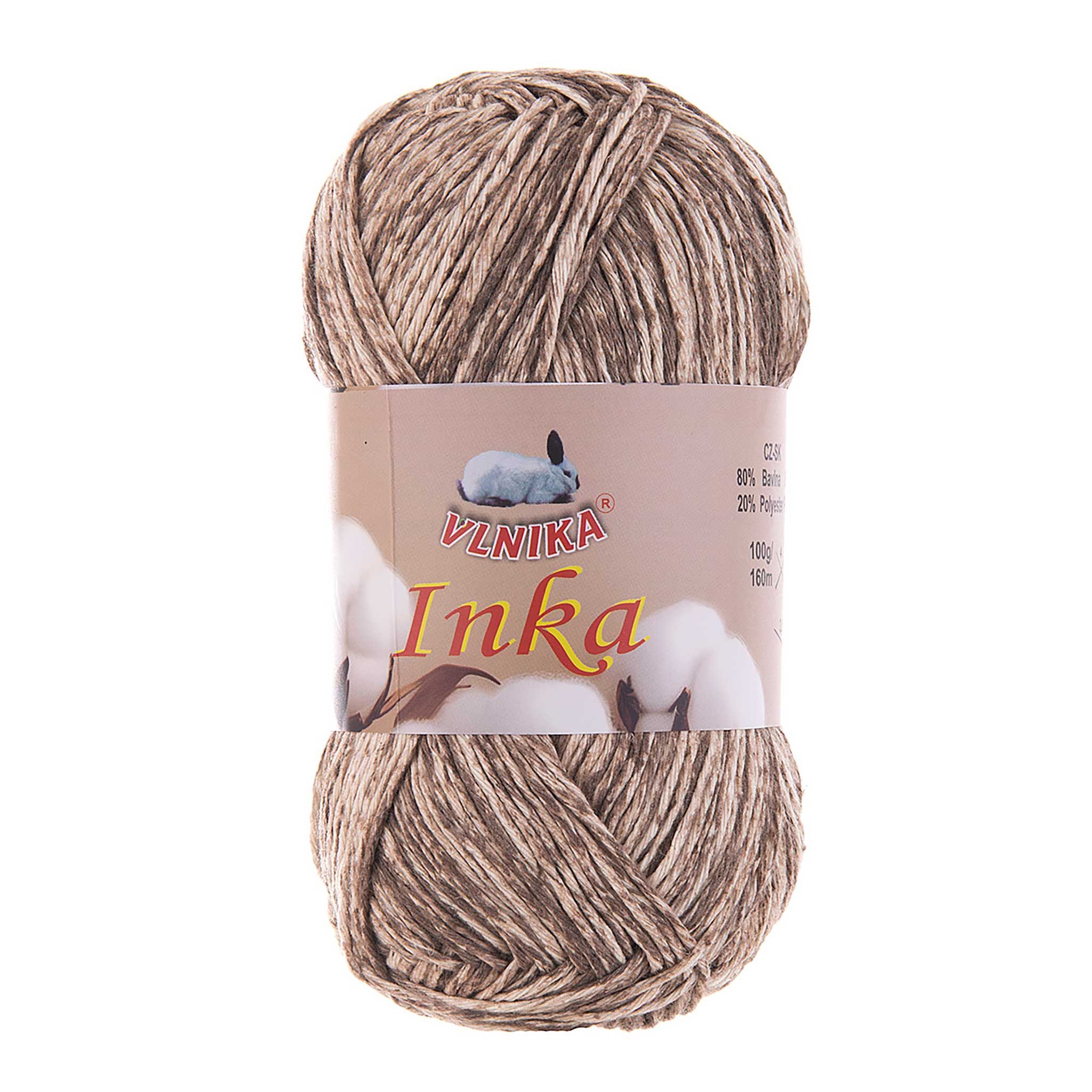 VLNIKA 5 x 100g Inka mehrfarbig Farbverlaufgarn Baumwolle Häkeln Stricken Häkelwolle, 160 m (Sparpaket), 41 creme-braun