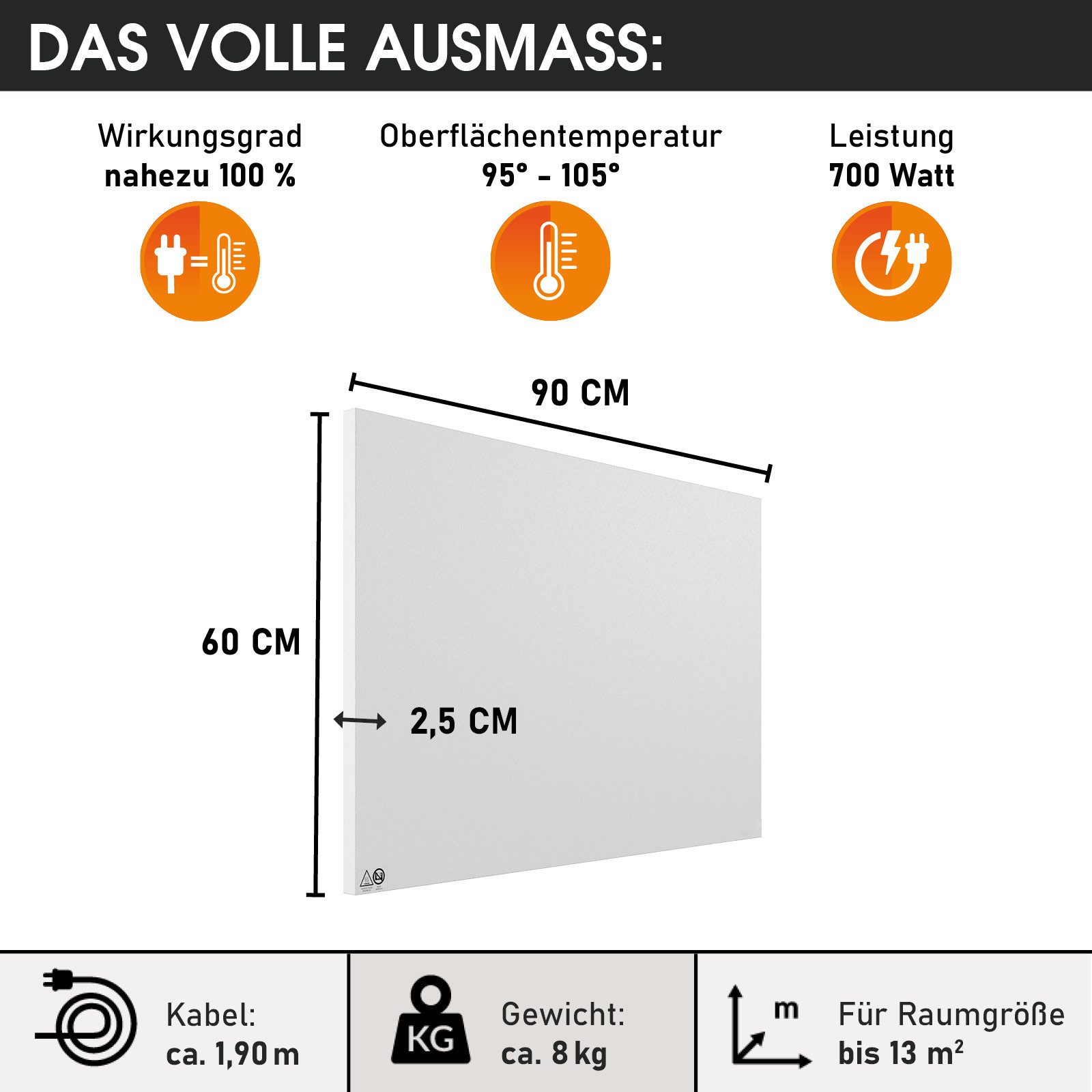 BRAST Infrarotheizung Elektroheizung Heizkörper hoher Wirkungsgrad Made in Europe, wahlweise mit Thermostat
