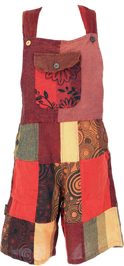 Guru-Shop Hose & Shorts Goa Shorts, kurze Patchwork Latzhose, Boho.. alternative Bekleidung