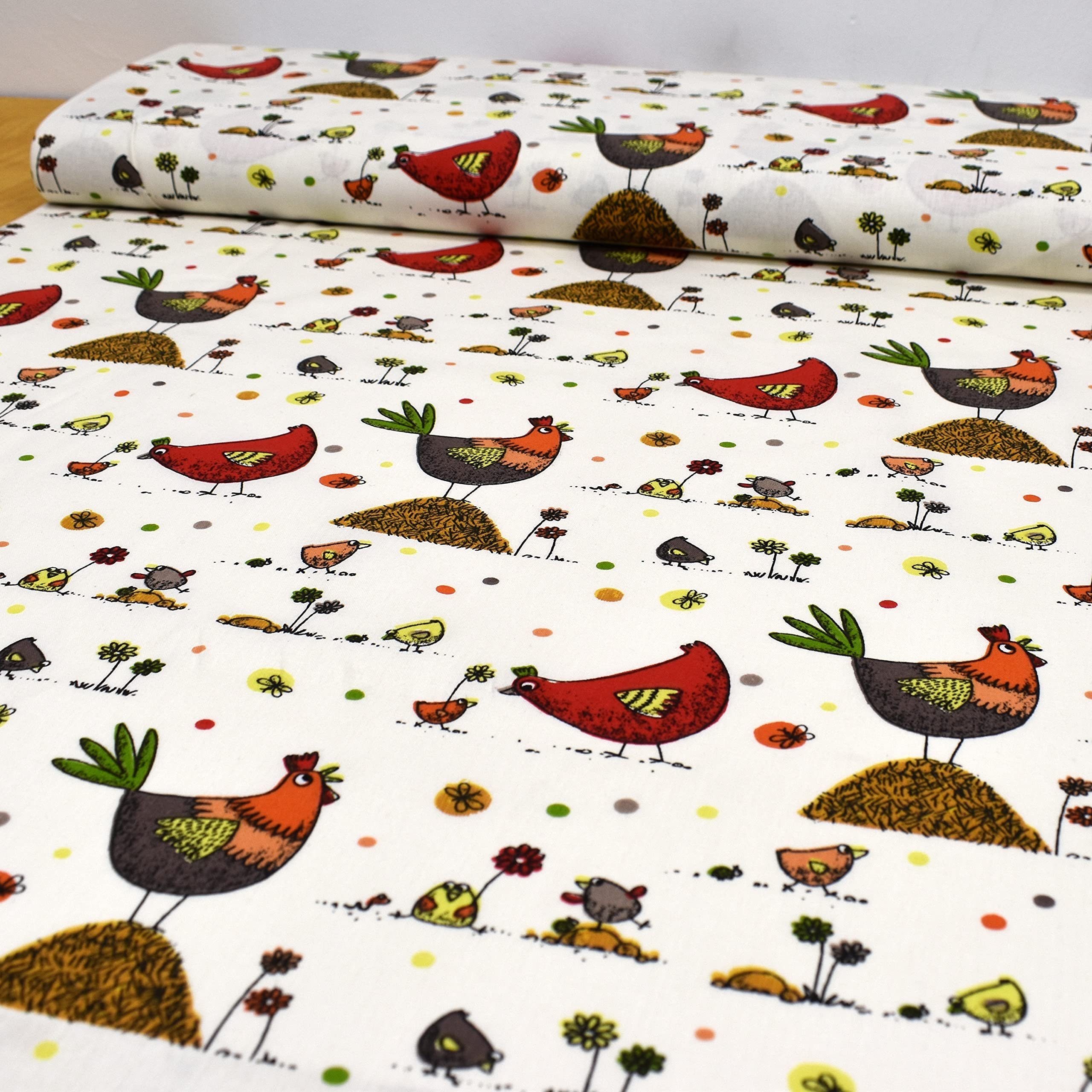 MAGAM-Stoffe Stoff "Lotte Bunte Hühner", Kinder Baumwollstoff ÖKO-TEX Meterware ab 50cm