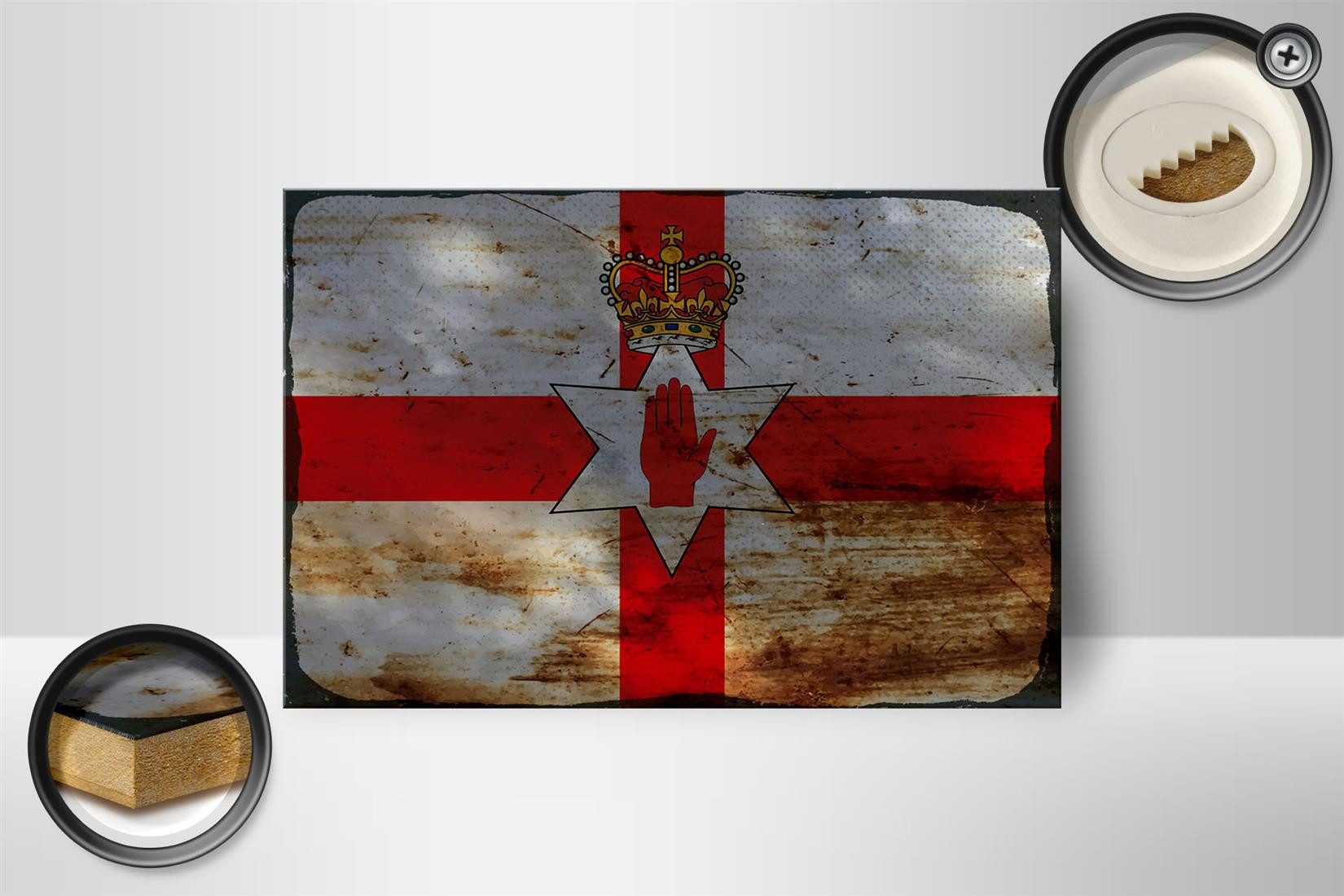 Femer GmbH Holzbild Flagge Nordirland 18x12 cm Flag Rost, Flaggen (1 St), Glatte Holzfaserplatte (MDF), vorn beschichtet