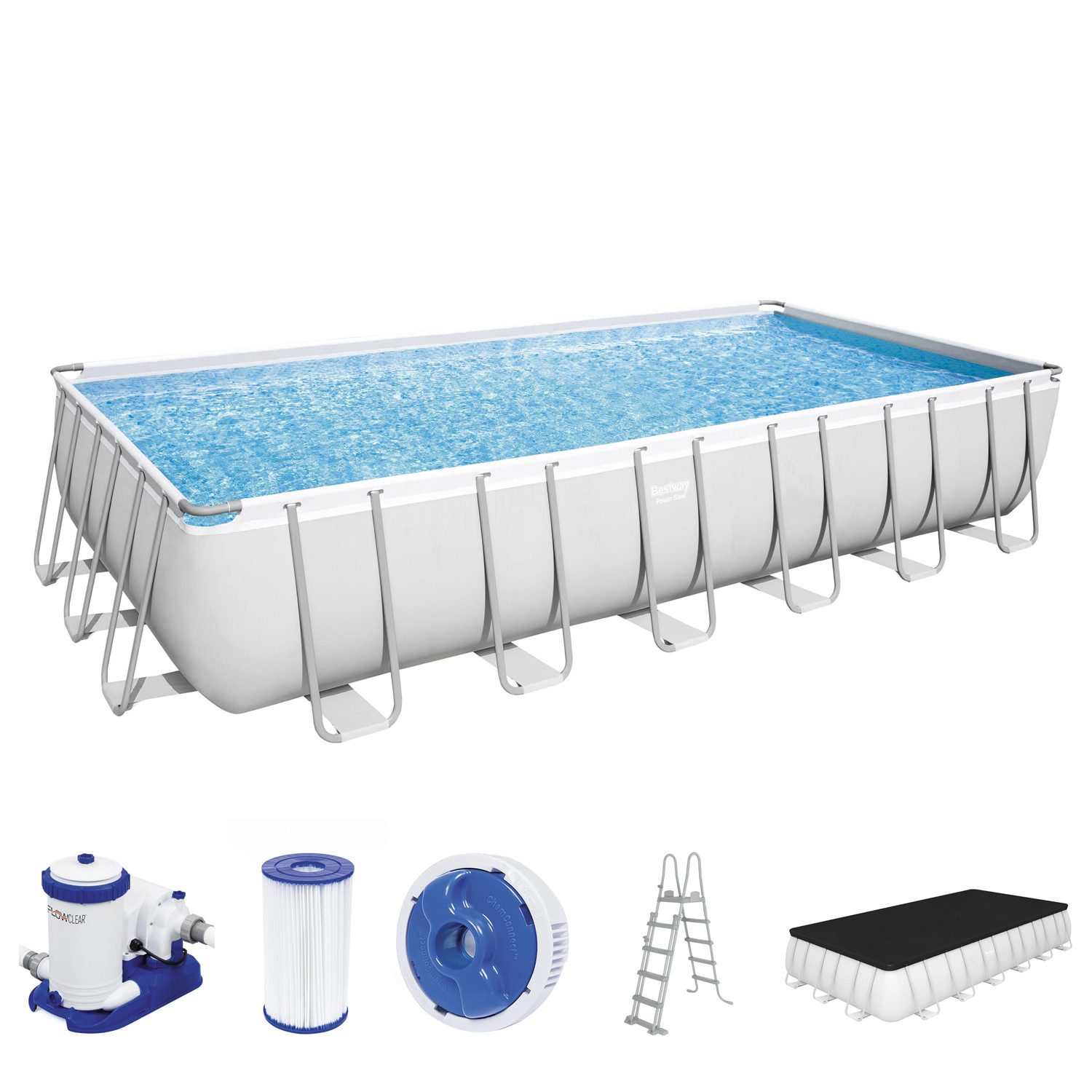 Framepool Power Steel™ mit Filterpumpe 732 x 366 x 132 cm, lichtgrau, eckig