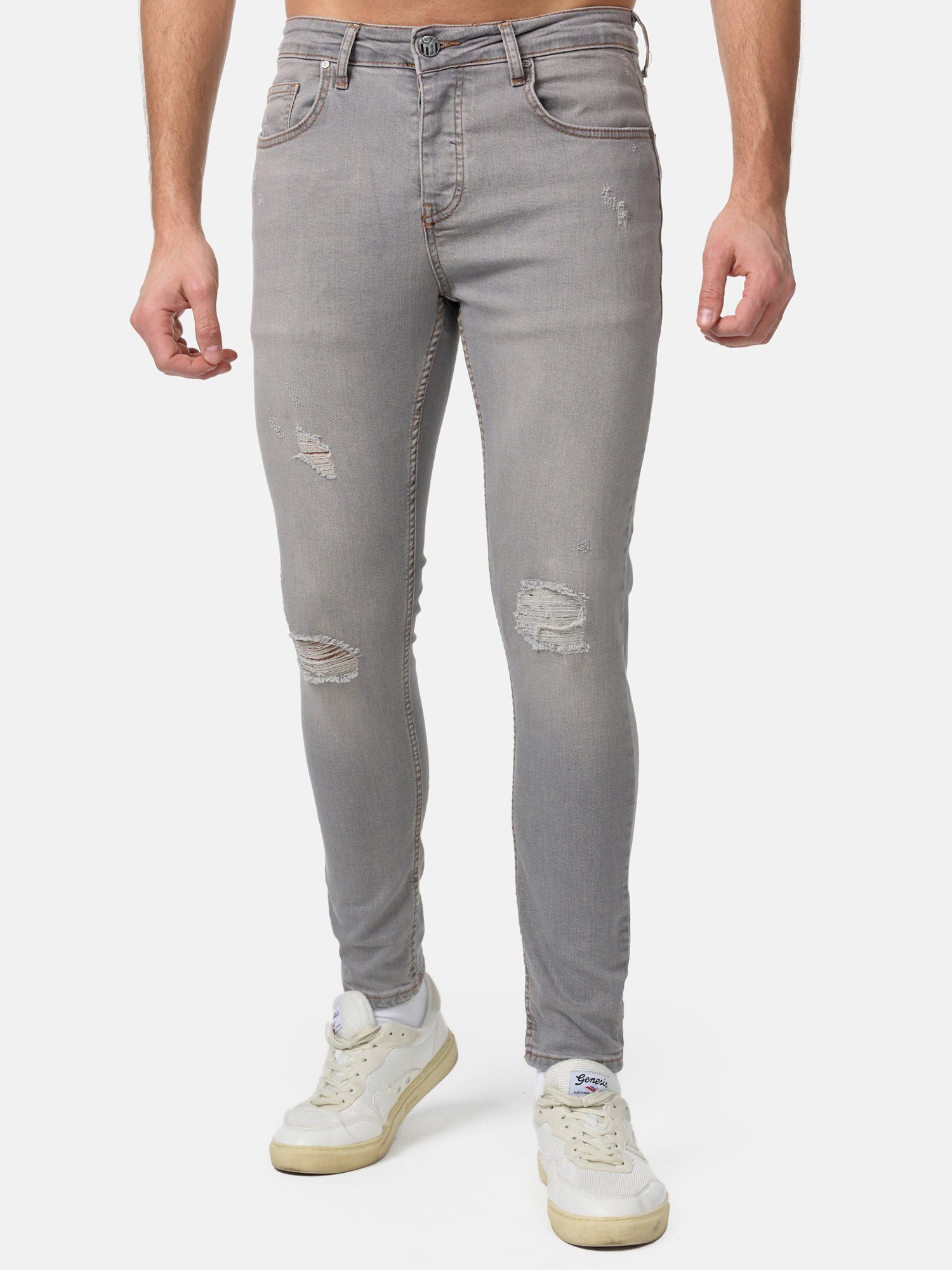 Tazzio Skinny-fit-Jeans 17514 im Destroyed-Look grau