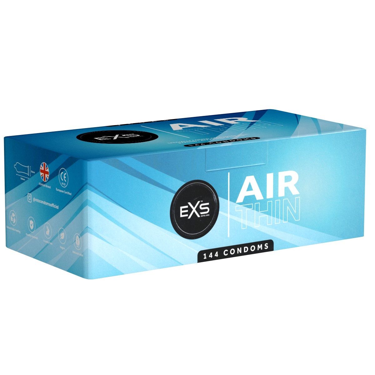 EXS Kondome Air Thin - extradünne Kondome für ein Gefühl wie ohne Kondom Packung mit, 144 St., extrem dünne und gefühlsechte Kondome, nur 0,04mm Wandstärke, ein Hauch von Nichts bei maximalen Schutz