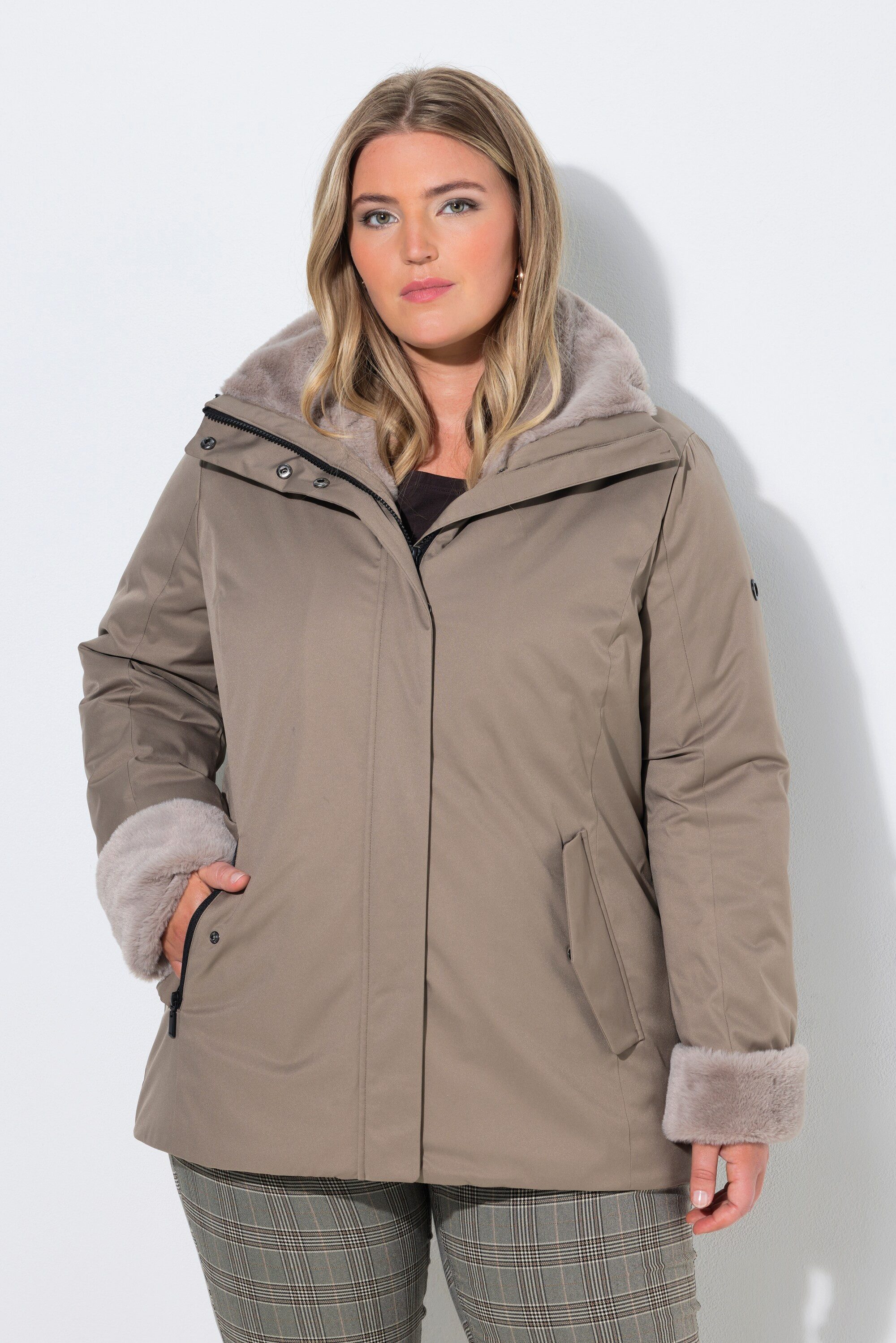 Ulla Popken Funktionsjacke HYPRAR Funktions-Jacke wasserdicht Kapuze Kunstfellbesatz