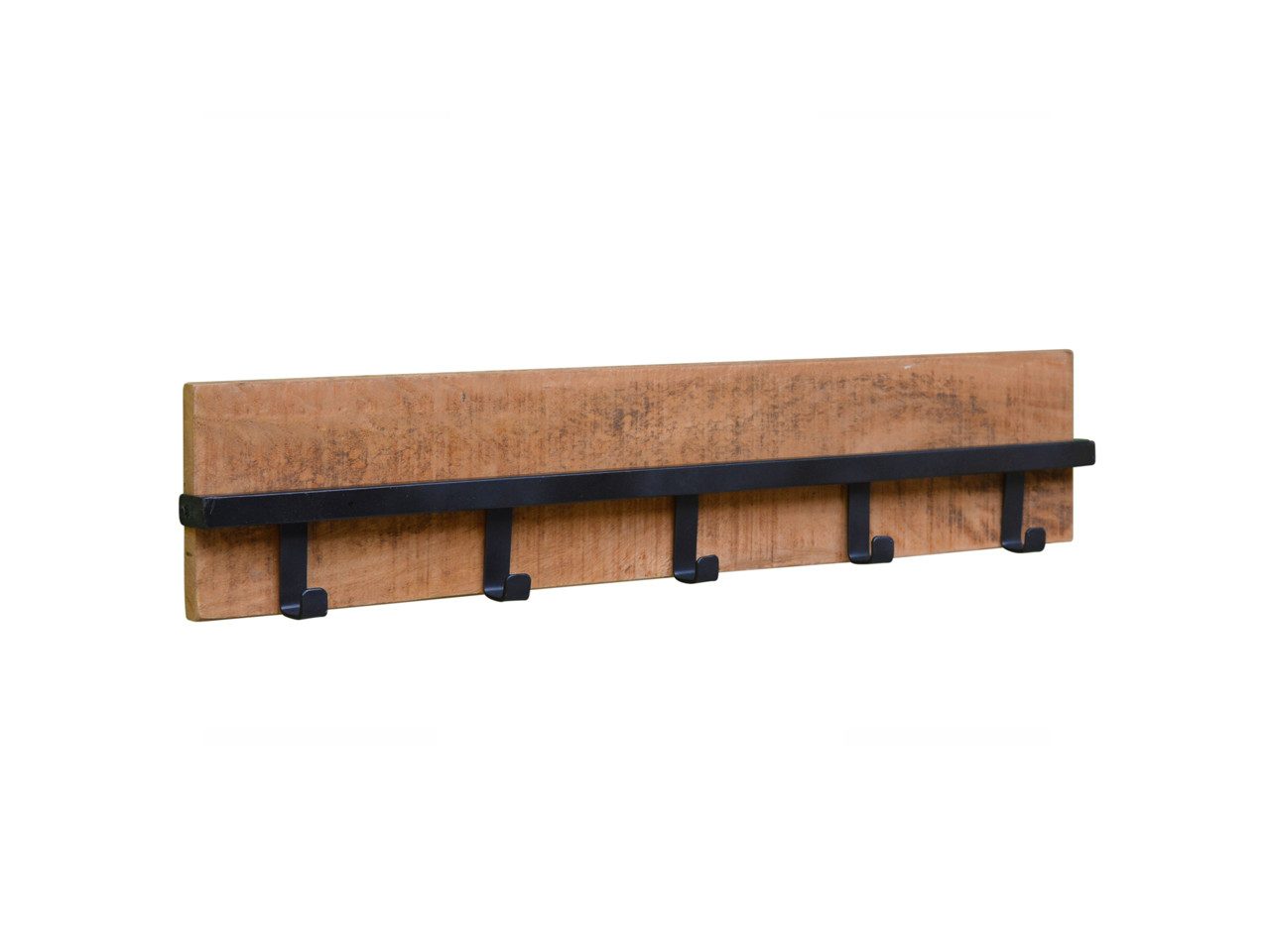 Couchcenter Mangoholz Mango Metall Garderobe Ethan Wandgarderobe Wandpaneel, 5 Metall Haken