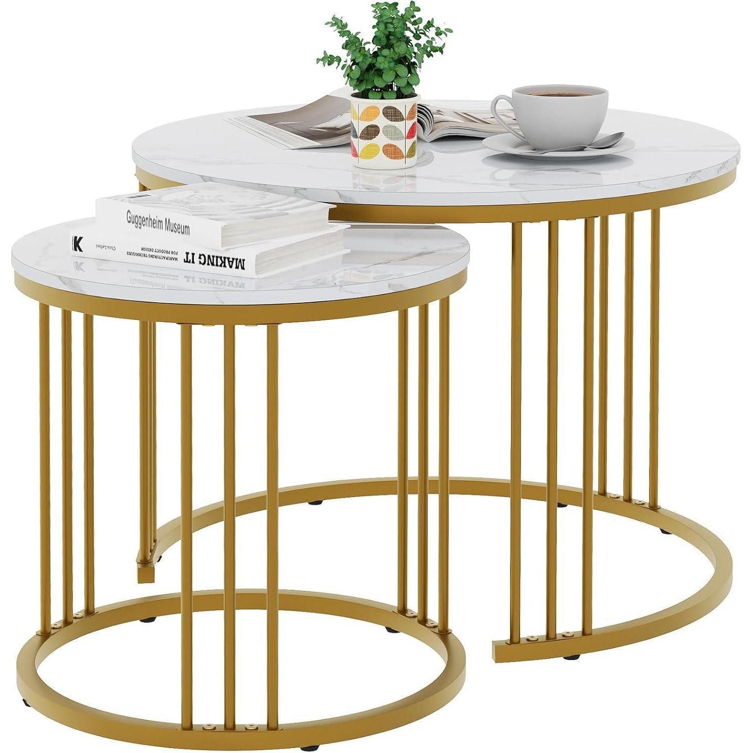 LuxusKollektion Couchtisch Runde Couchtische 2er Set Beistelltisch Metallrahmen Wohnzimmer