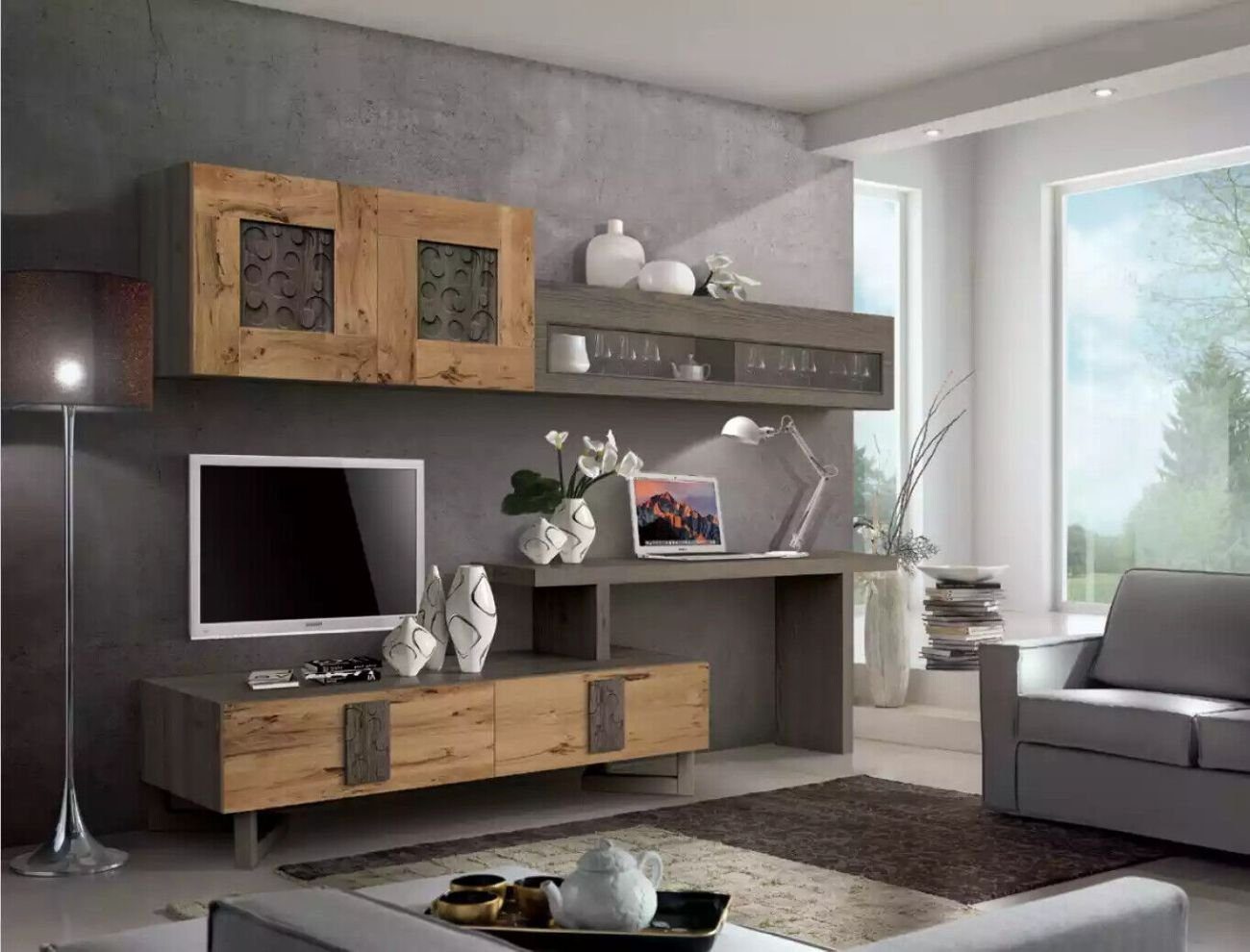 in Braun JVmoebel Lowboard Wohnzimmer 1x Fernseh, (1-St., Wohnwand rtv Italy Made Möbel Holz Wohnwand Wohnwand),