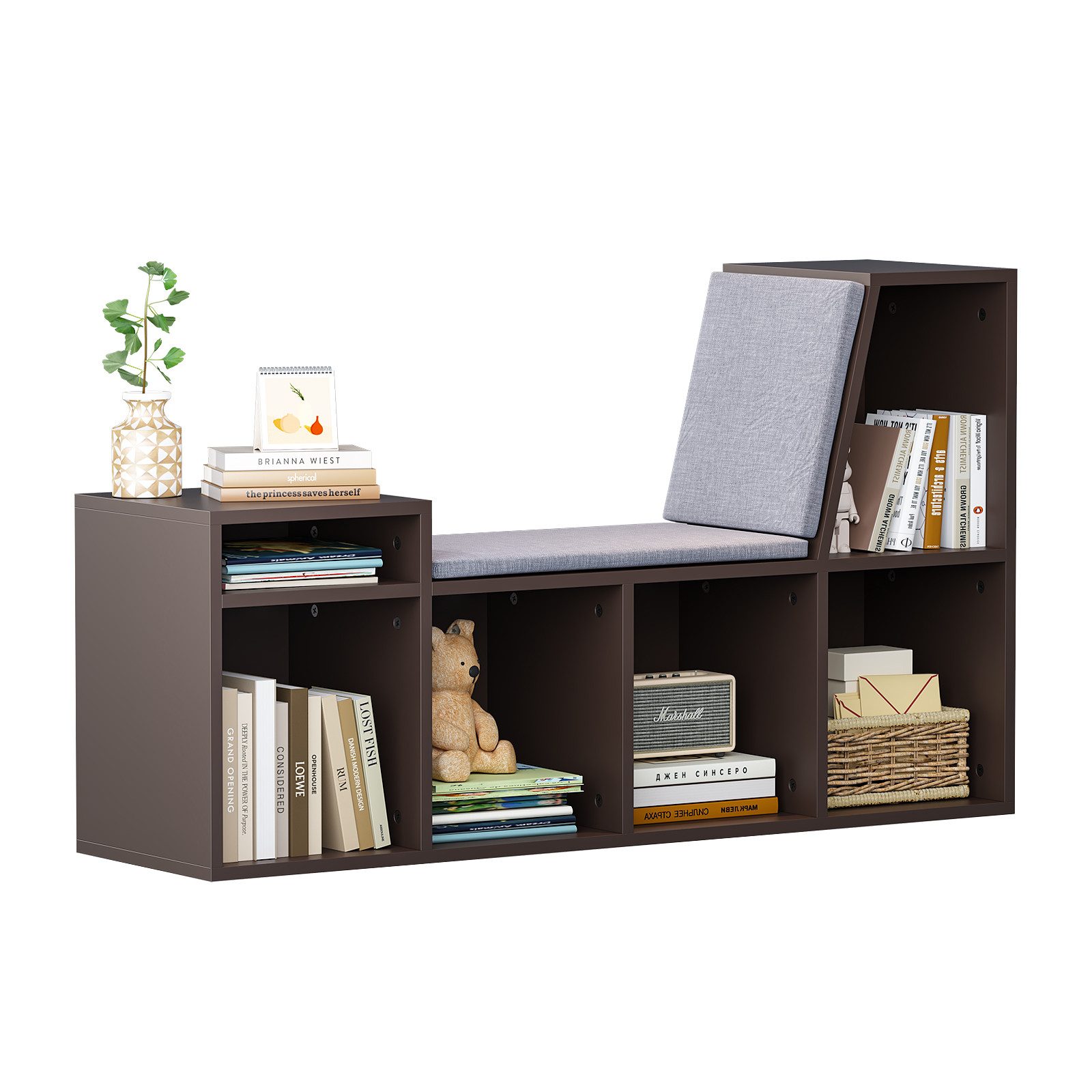 radelldar Bücherregal Kinderregal Kinderbank, Holz mit 2 Sitzkissen, 6 Fäch günstig online kaufen