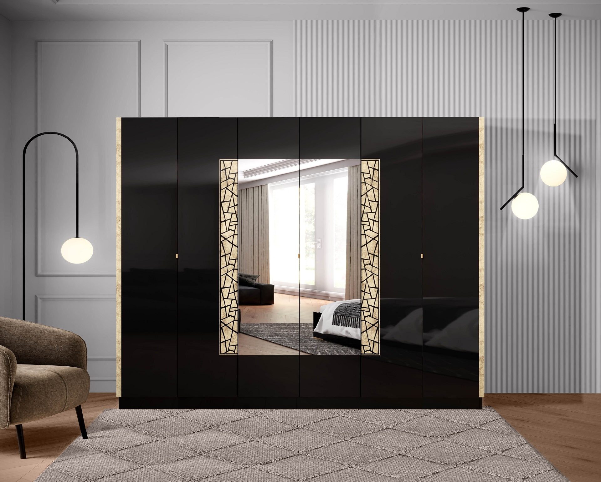 Interdesign24 Schlafzimmer-Set Stella, (4-Teilig, in Schwarz/Gold günstig online kaufen
