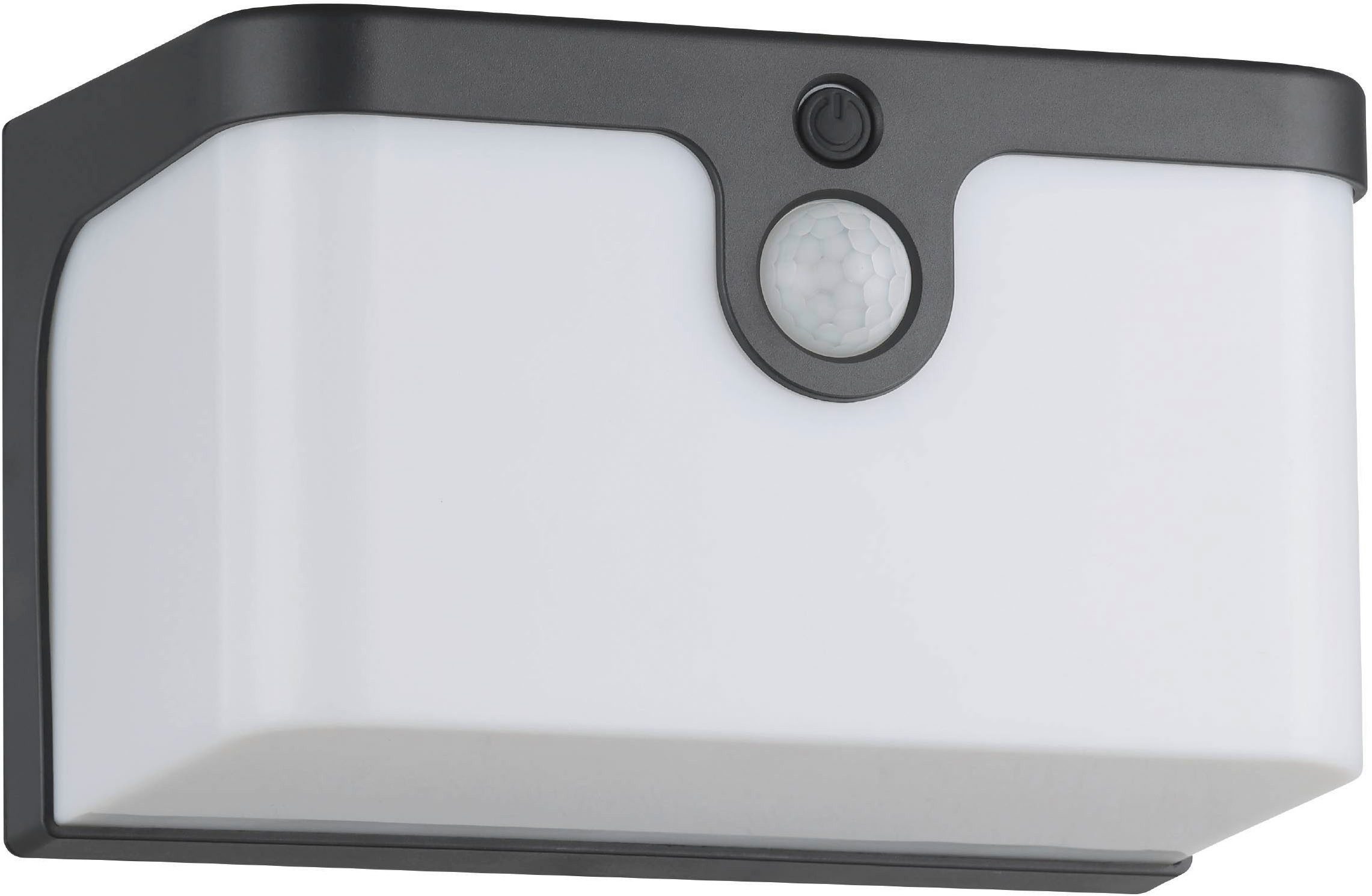 EGLO LED Solarleuchte Croara Wandlampe, Solarlampe, Außenbeleuchtung, Kunststoff, IP44, Bewegungsmelder, LED fest integriert, Warmweiß, Solarleuchte - L15 x H11 x AL11 cm - anthrazit - 7,3W inkl.