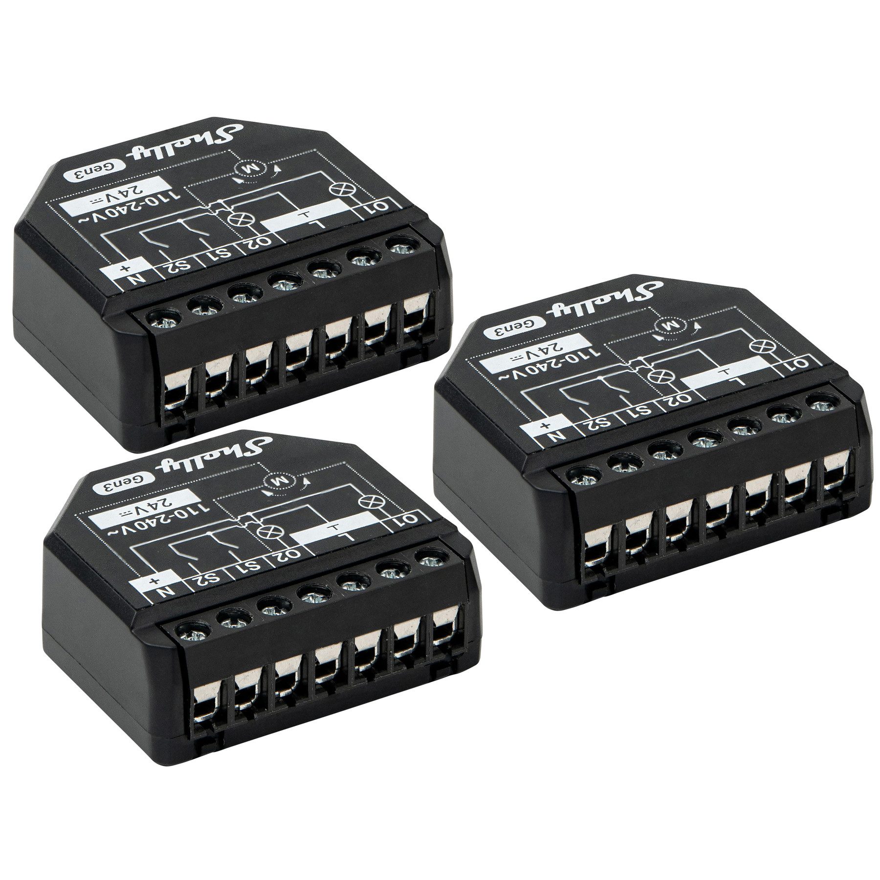 Shelly SHELLY WLAN-Schaltaktor 2PM Gen3, 2 Kanal, Bluetooth, 3 Stück Unterputzschalter