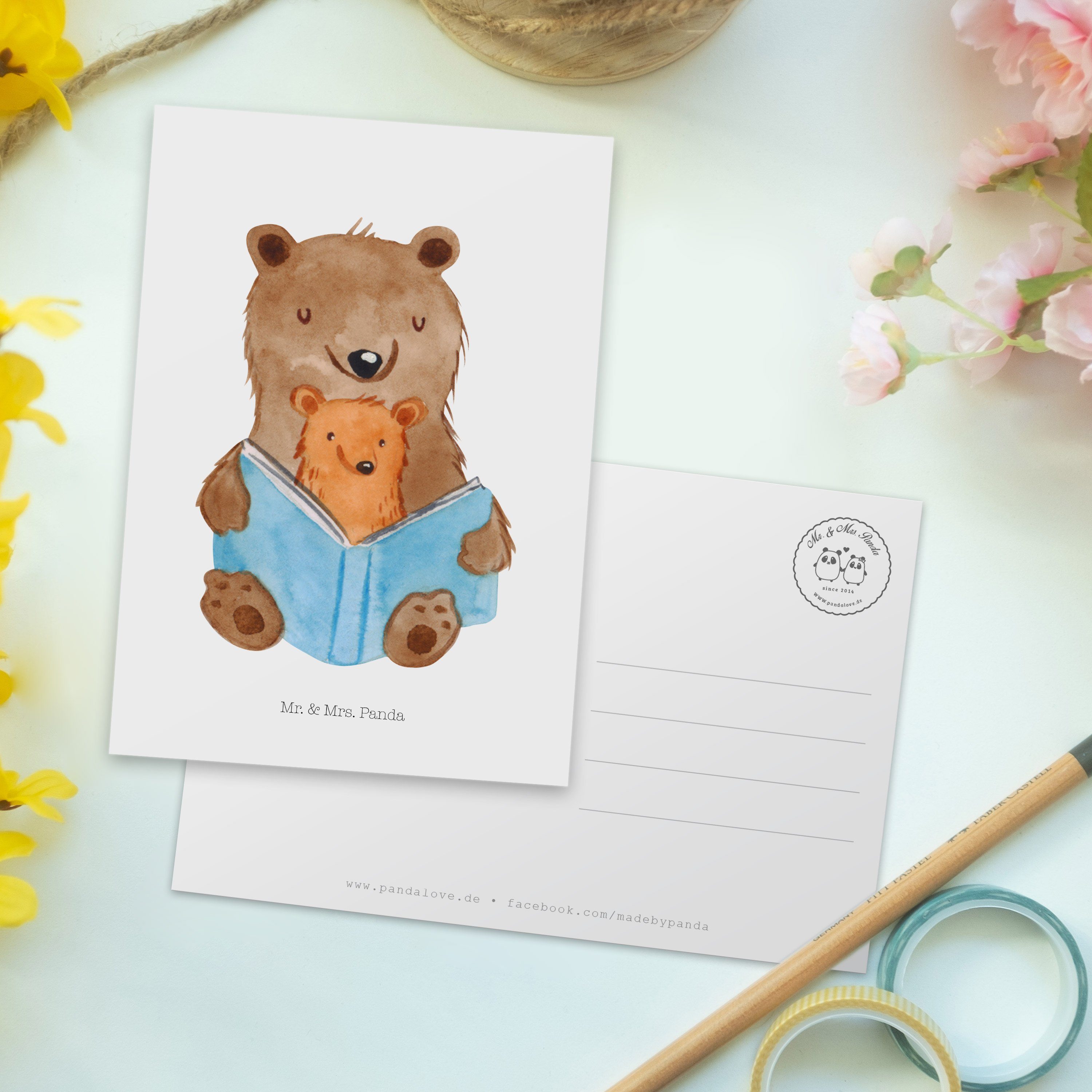 Grußk Panda Mr. Muttertag, Buch - Omi, Weiß Geschenk, Bären & Geburtstagskarte, Mrs. - Postkarte