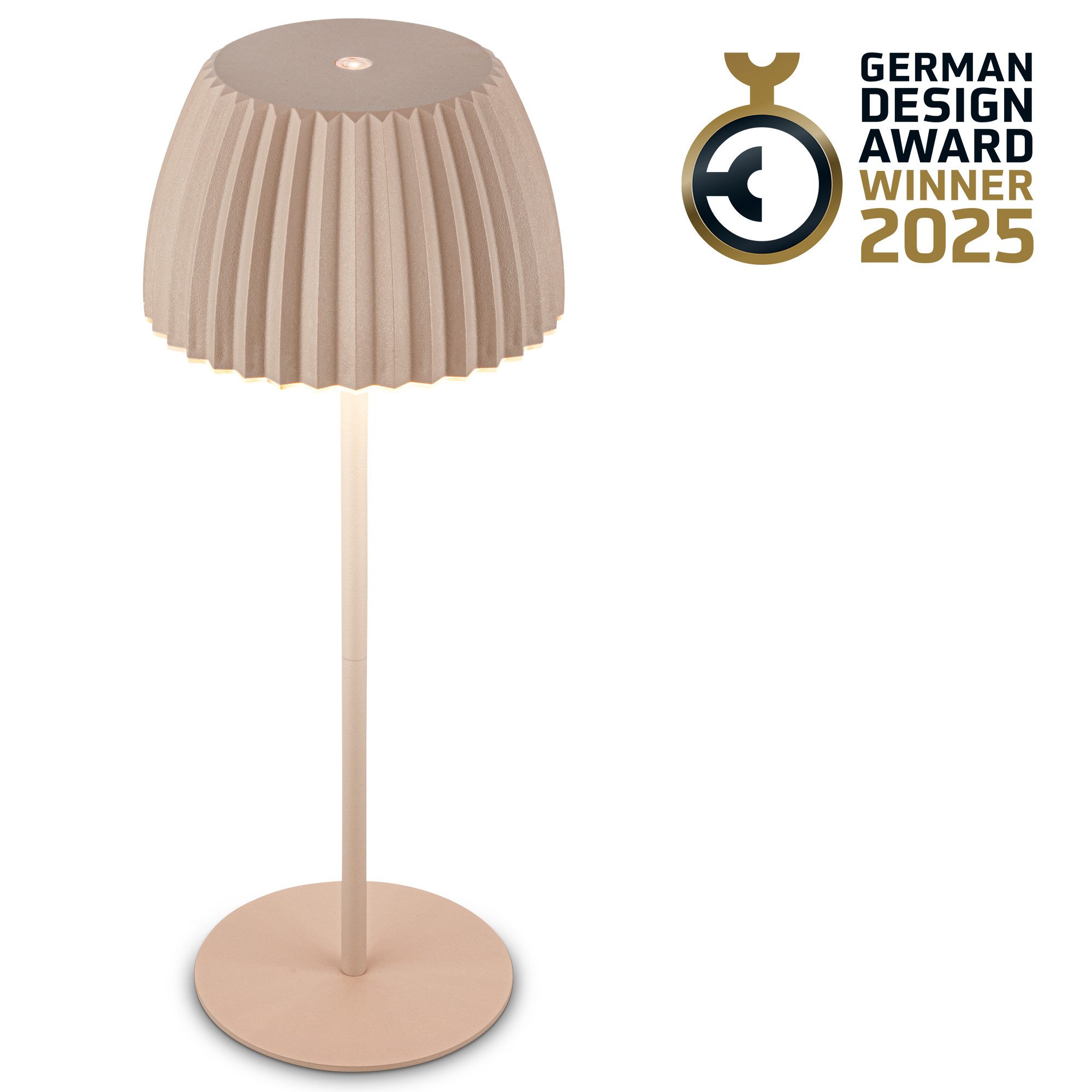 Briloner Leuchten LED Tischleuchte Riffle Tischlampe kabellos Akku USB-C dimmbar Design Award, LED fest integriert, 2700K- Extra-Warmweiß, Akku tauschbar, Indoor/Outdoor, Balkon, Wohnzimmer, Esszimmer