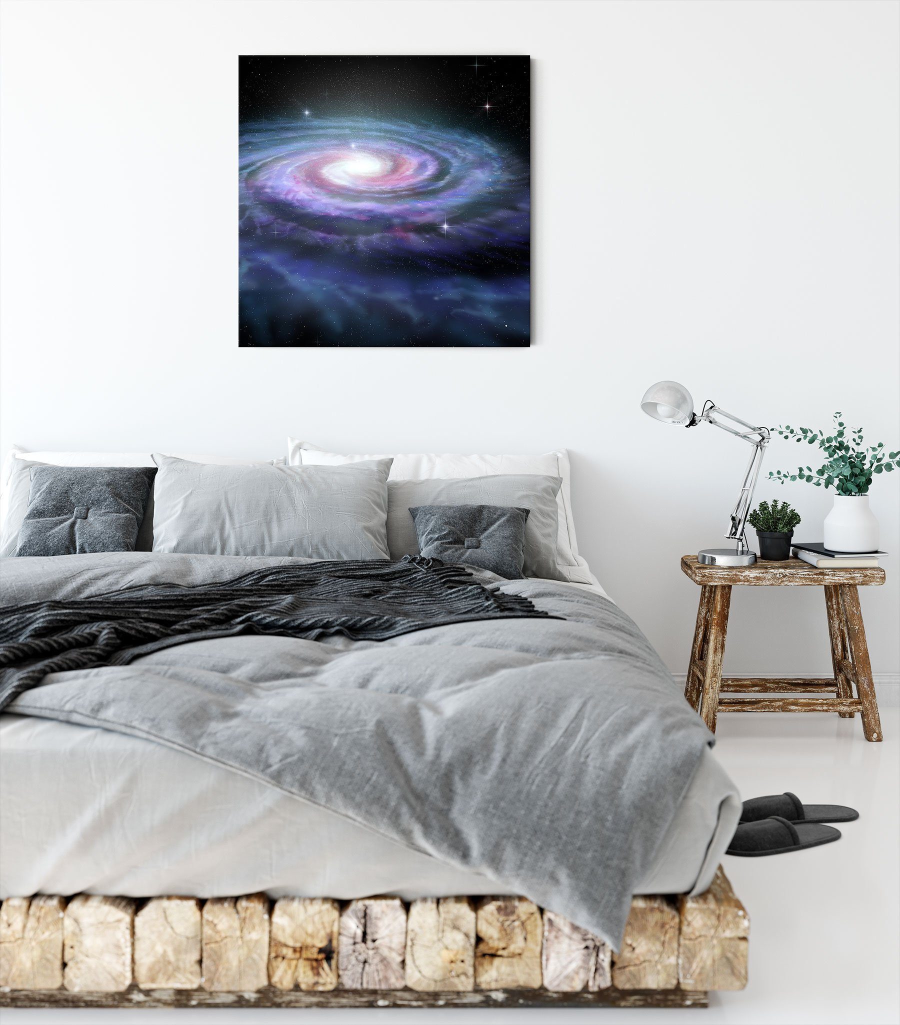 (1 Zackenaufhänger Leinwandbild Galaxie Galaxie, Pixxprint Sternenwirbel inkl. St), Sternenwirbel Leinwandbild bespannt, fertig
