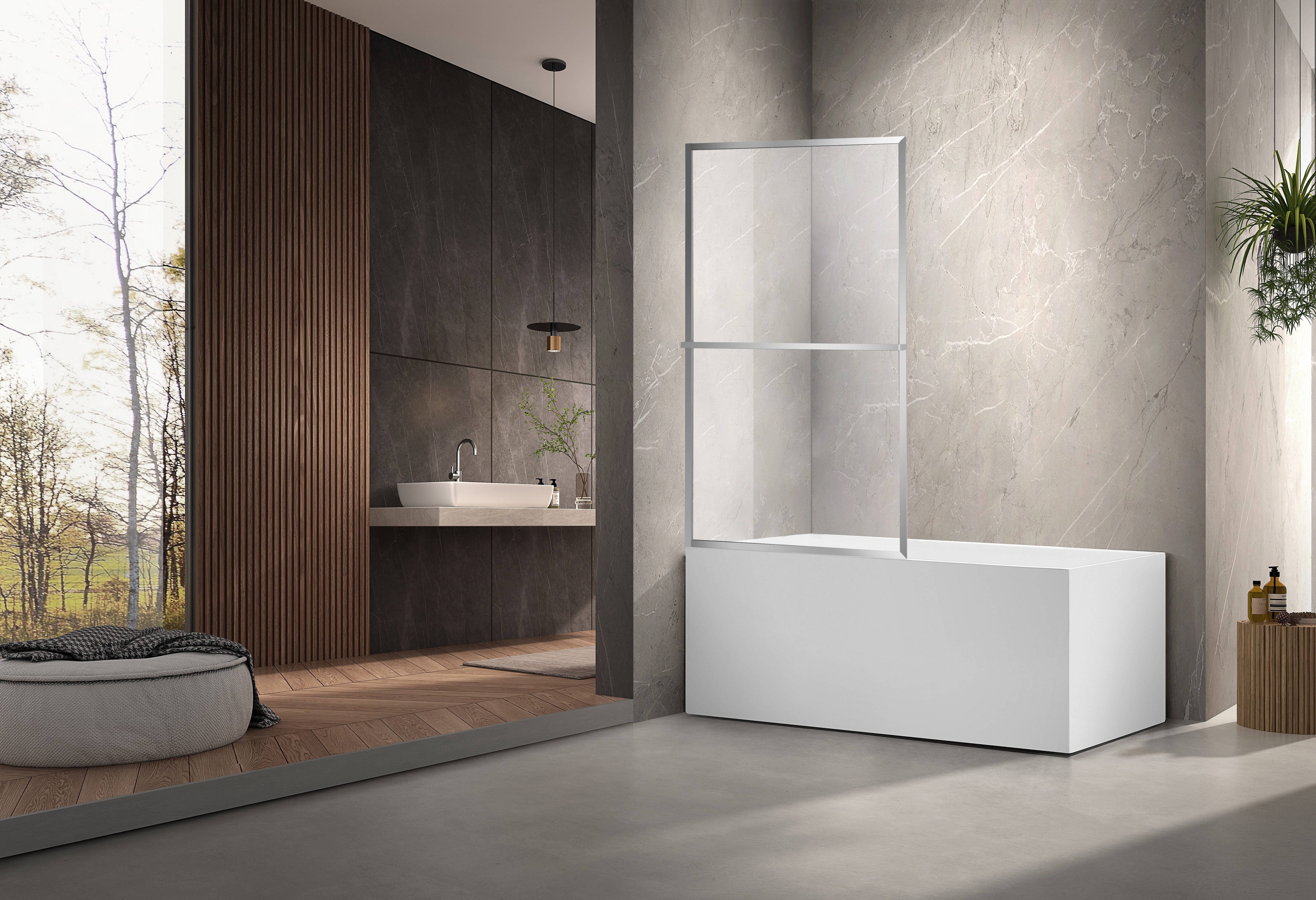 welltime Badewannenaufsatz Block, Einscheibensicherheitsglas, (1 tlg), 6mm ESG und Antikalkversiegelung,extra schlanker Rahmen