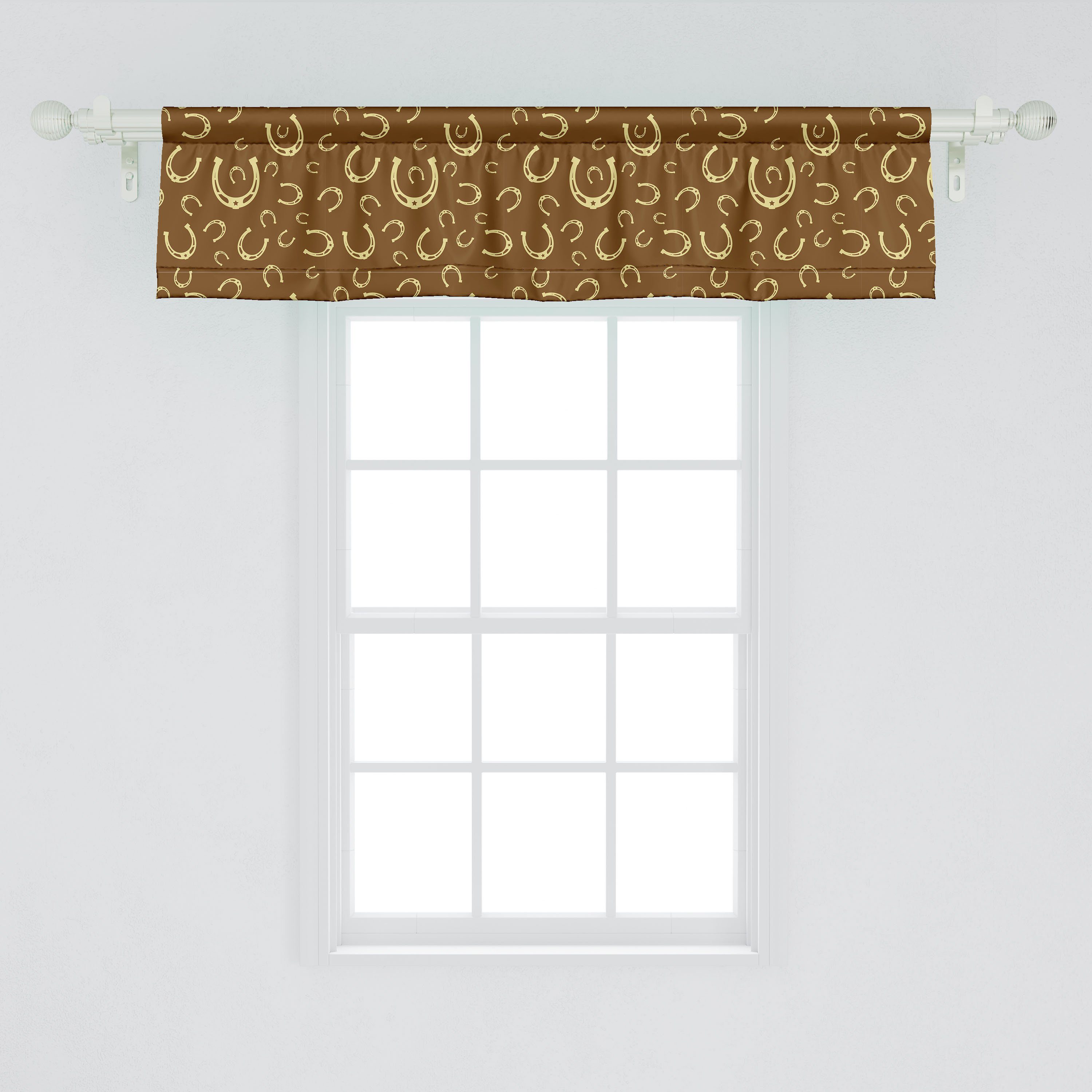 Scheibengardine Vorhang Volant für Küche Abakuhaus, Western Stangentasche, mit Microfaser, Dekor Hufeisen Schlafzimmer Motiv Scheune